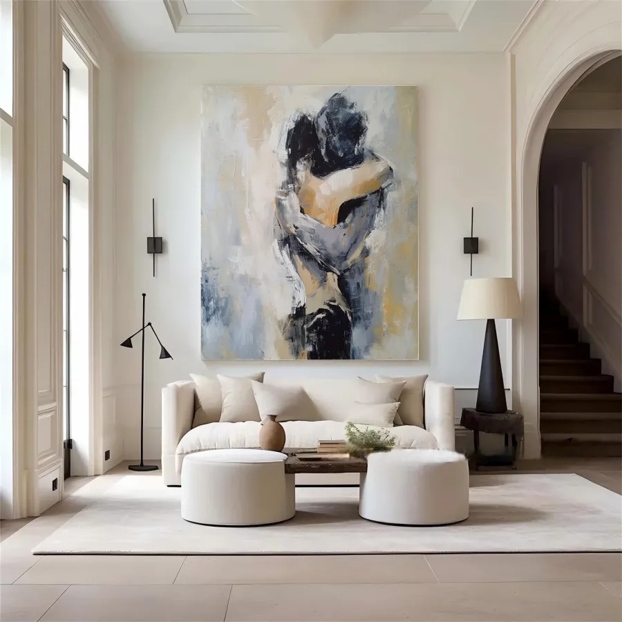 Abstract Couple Embrace Painting | Large Vertical Romantic Wall Art #ZZ 190