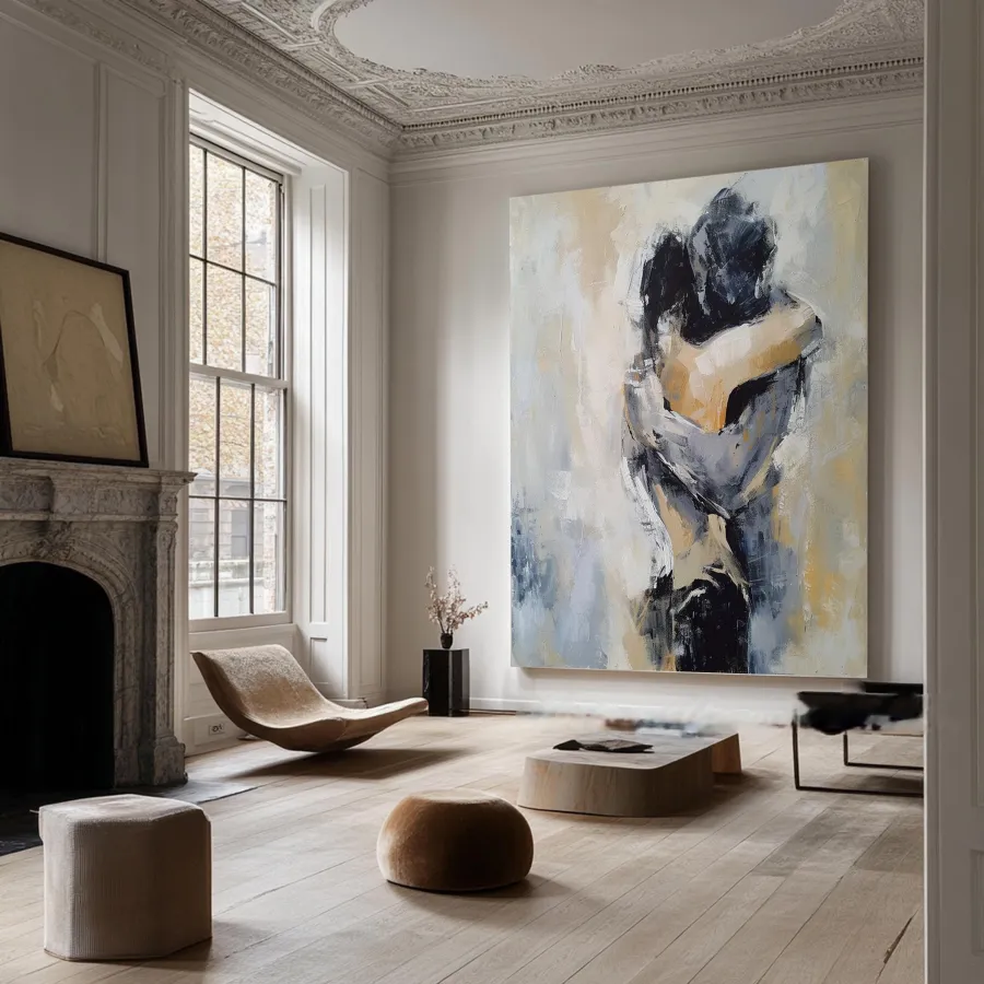 Abstract Couple Embrace Painting | Large Vertical Romantic Wall Art #ZZ 190
