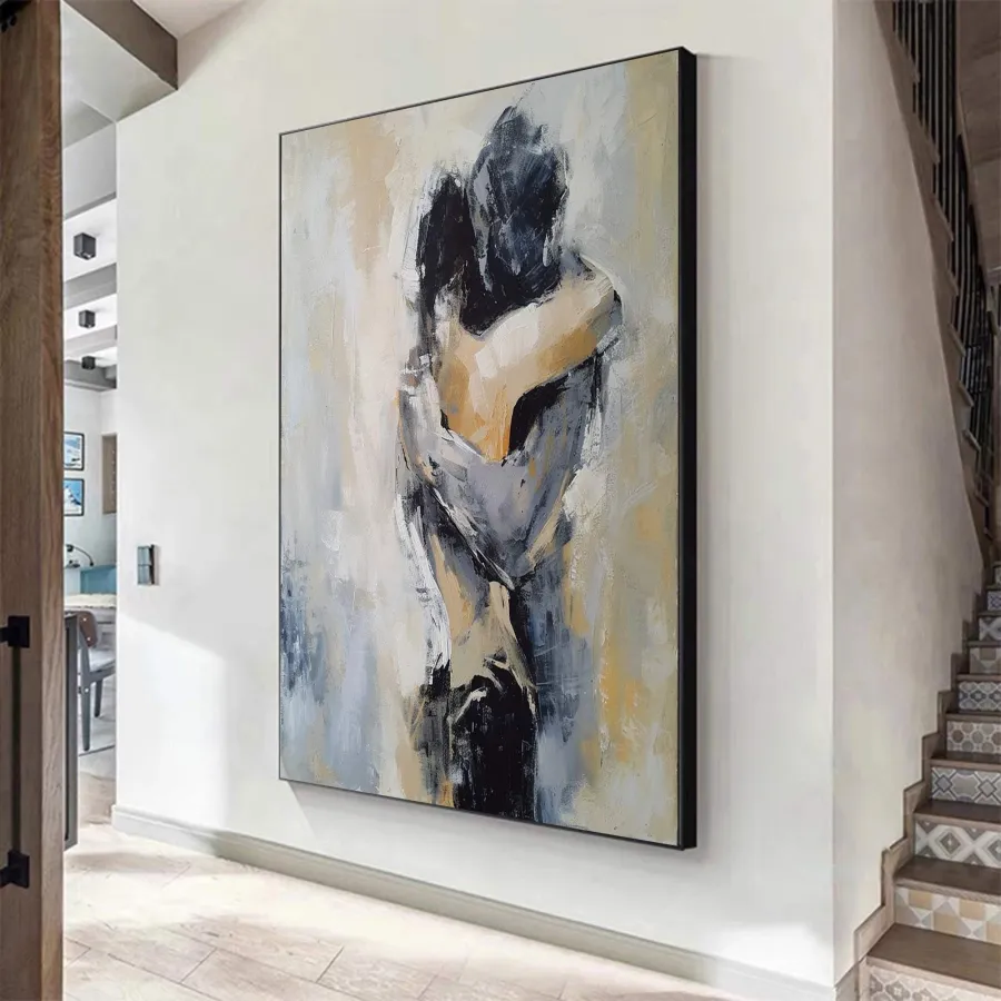 Abstract Couple Embrace Painting | Large Vertical Romantic Wall Art #ZZ 190