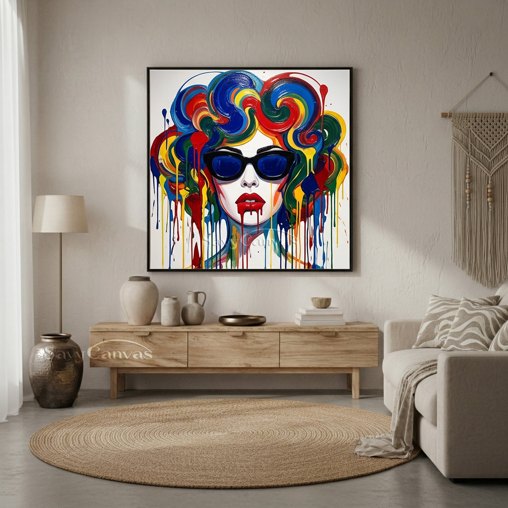 Colorful Pop Art Woman Oil Painting | Modern Drip Wall Art #SS 114