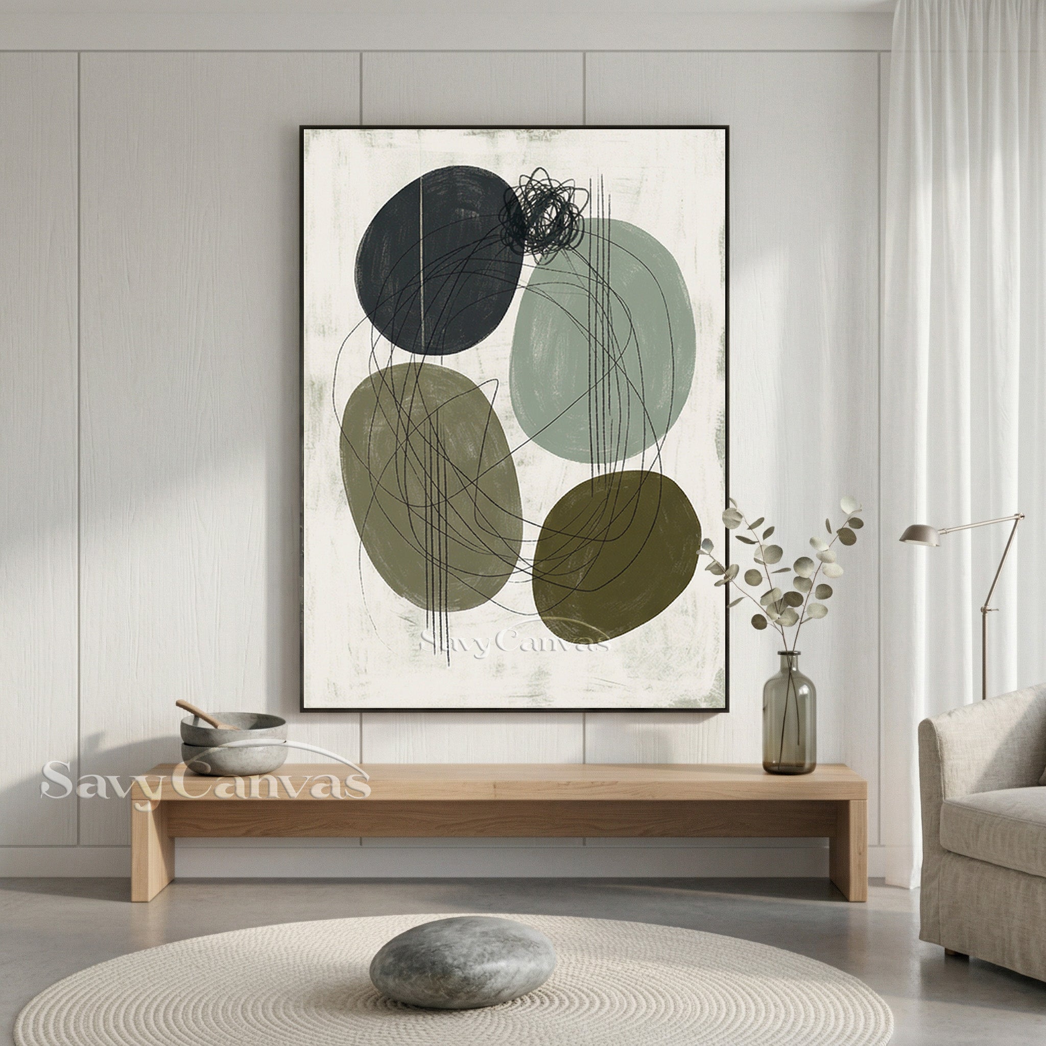 Minimalist Sage Green Wall Art Canvas #SS 074