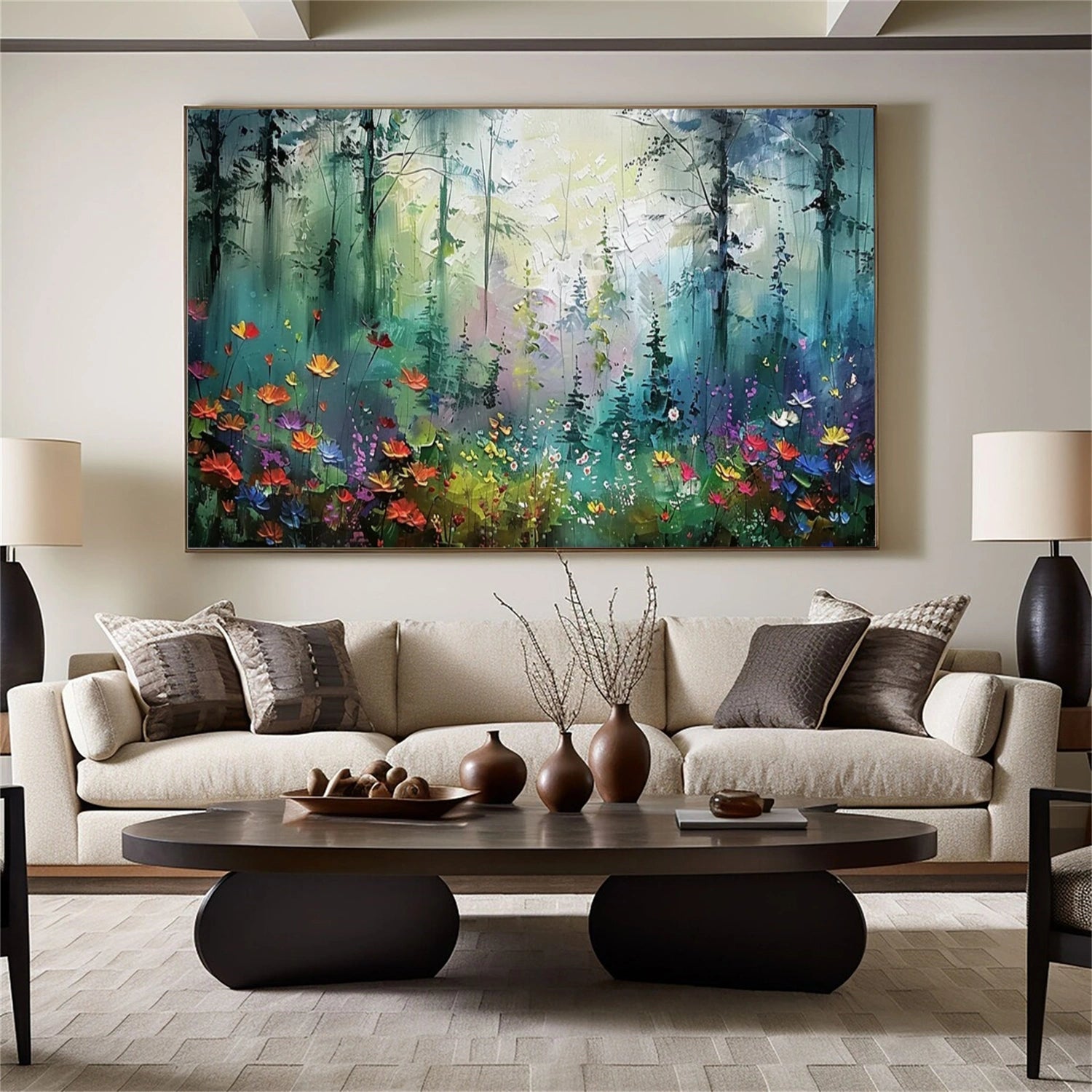 Abstract Forest Meadow Wall Art | Vibrant Woodland Painting - Savy Canvas