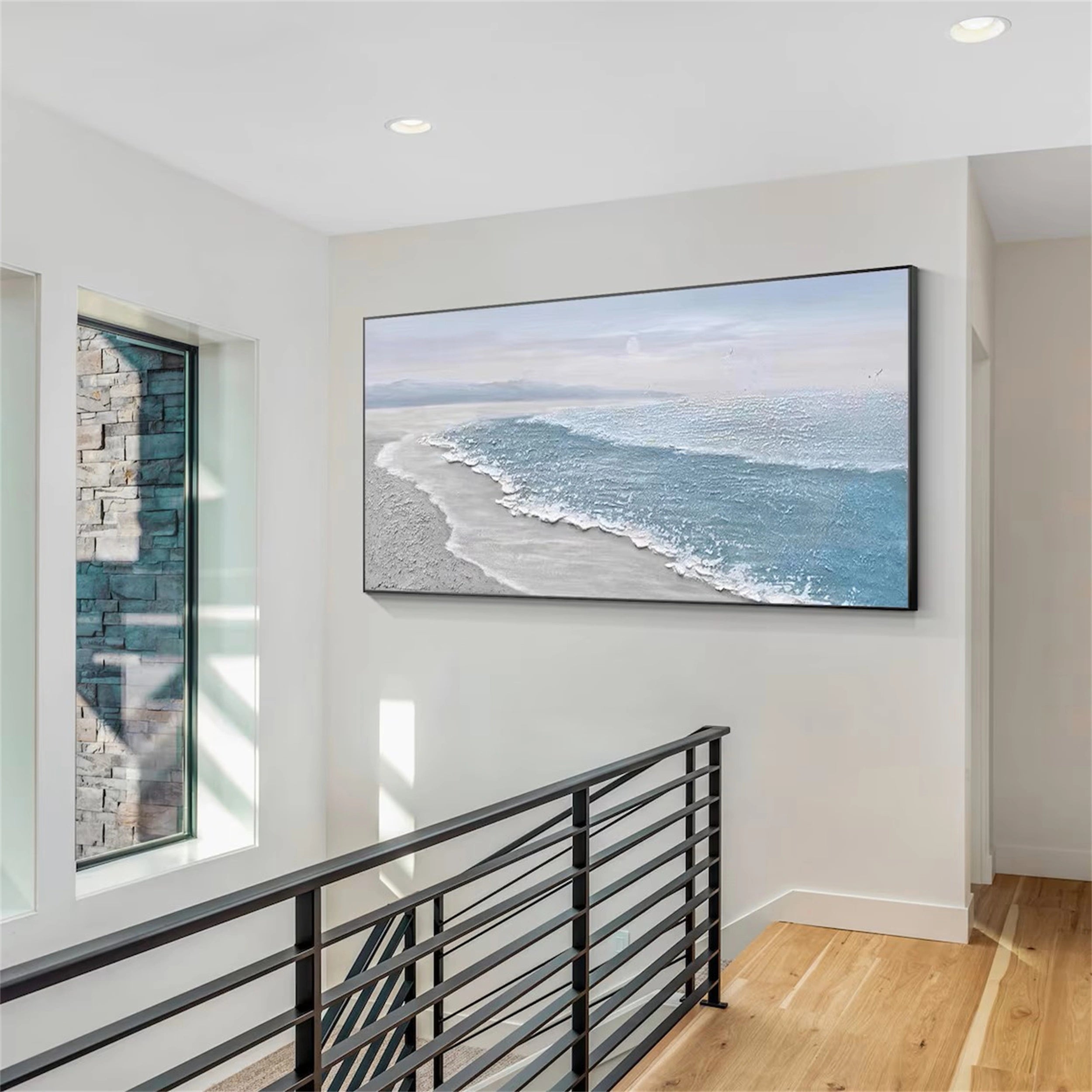 オーシャンアート NO-20 Textured Ocean Wave Wall Art | Large Serene Beach Scene Painting #ZZ 0