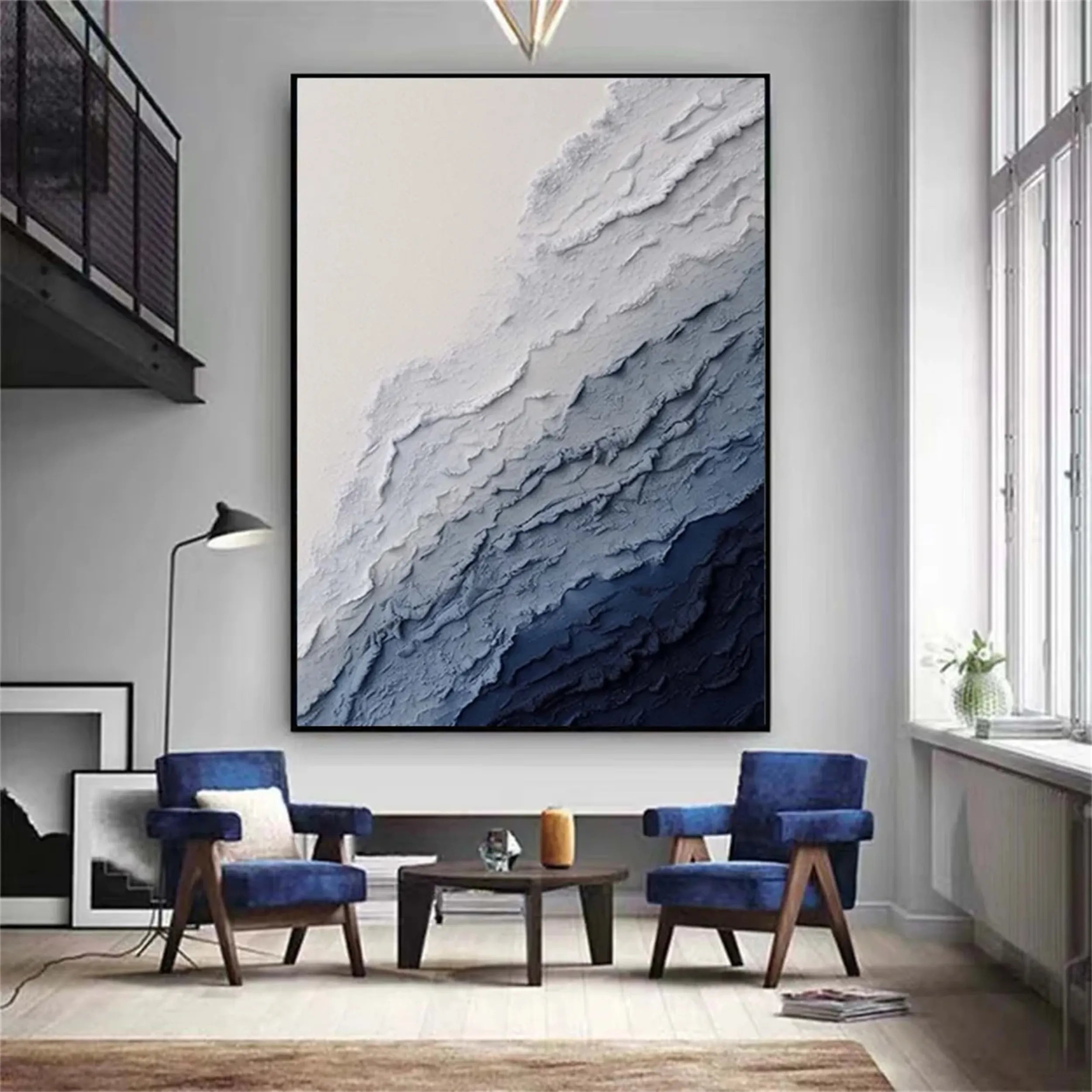 Beige and Blue Textured Abstract Art - Modern Serene Decor