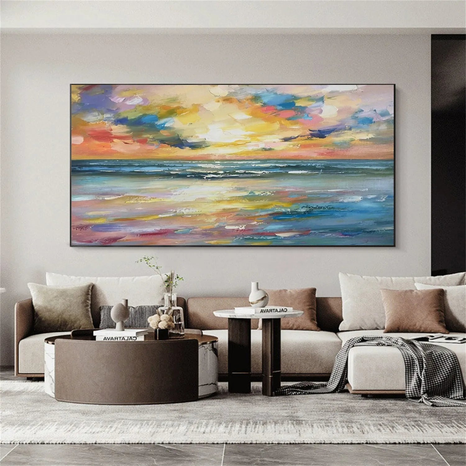 Colorful Sunset Seascape Art - Textured Ocean Oil Painting