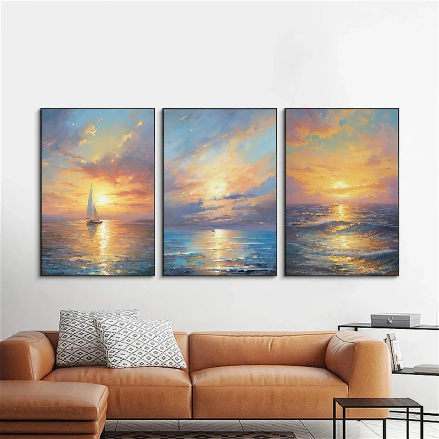 Sailboat Sunrise Seascape Art - Abstract Ocean Wall Art #JJ 207