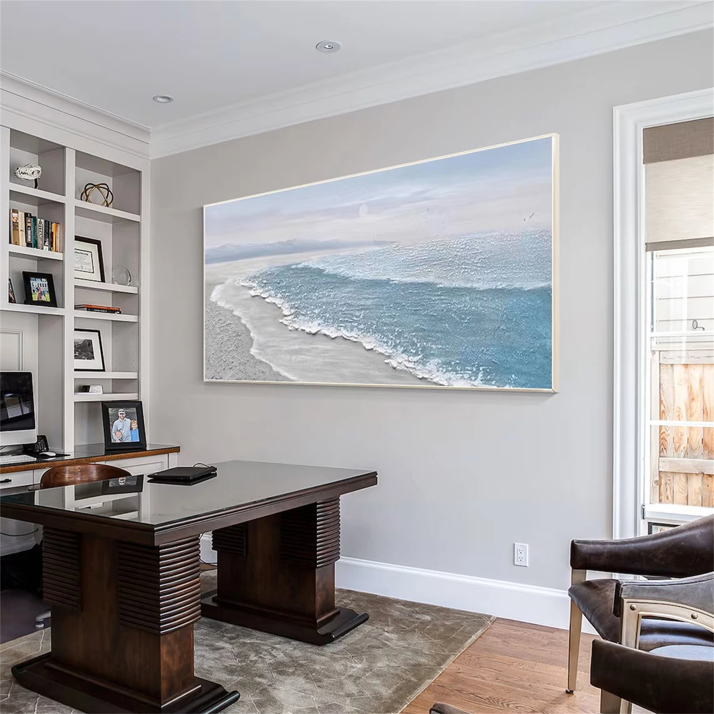 Textured Ocean Wave Wall Art | Large Serene Beach Scene Painting #ZZ 0