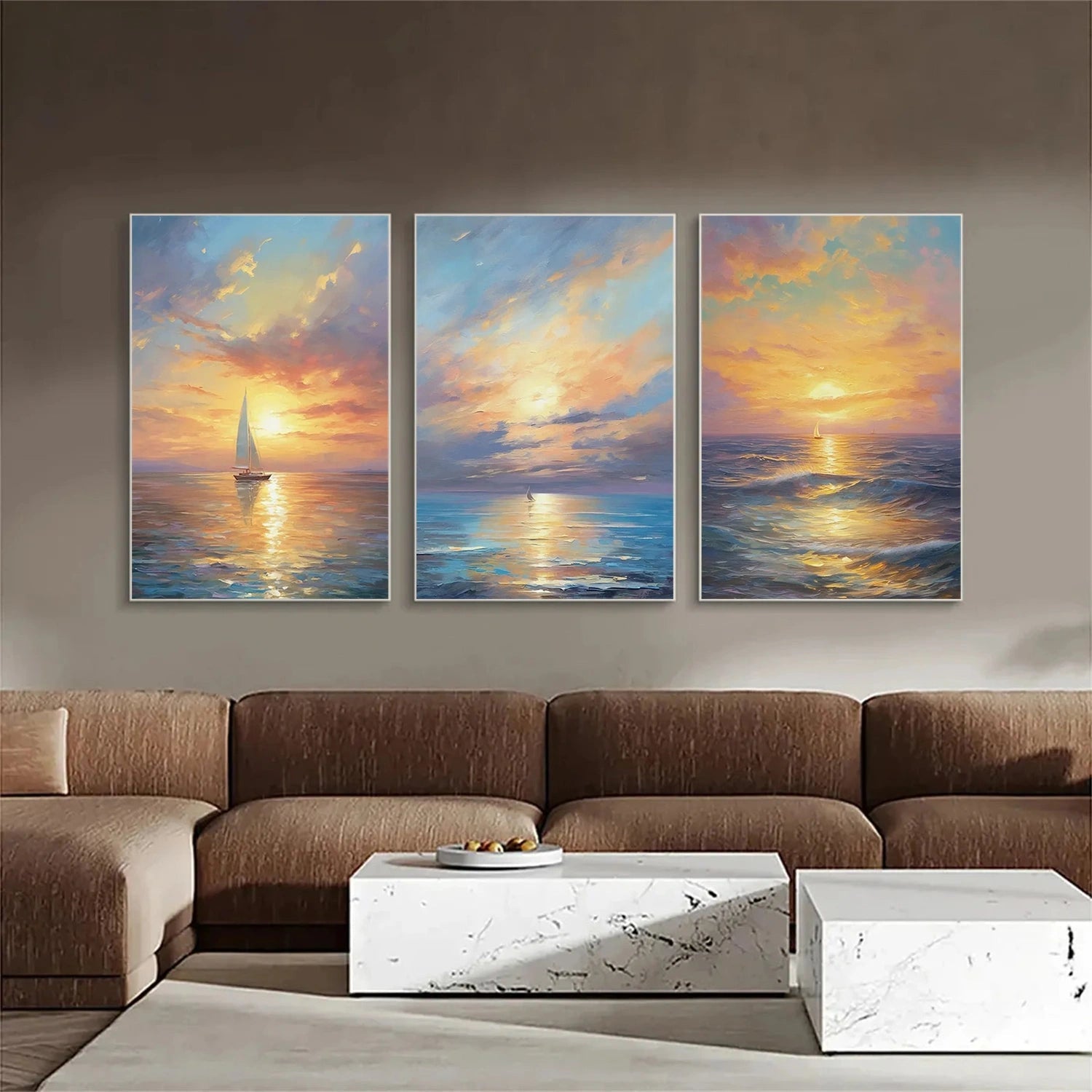 Sailboat Sunrise Seascape Art - Abstract Ocean Wall Art #JJ 207