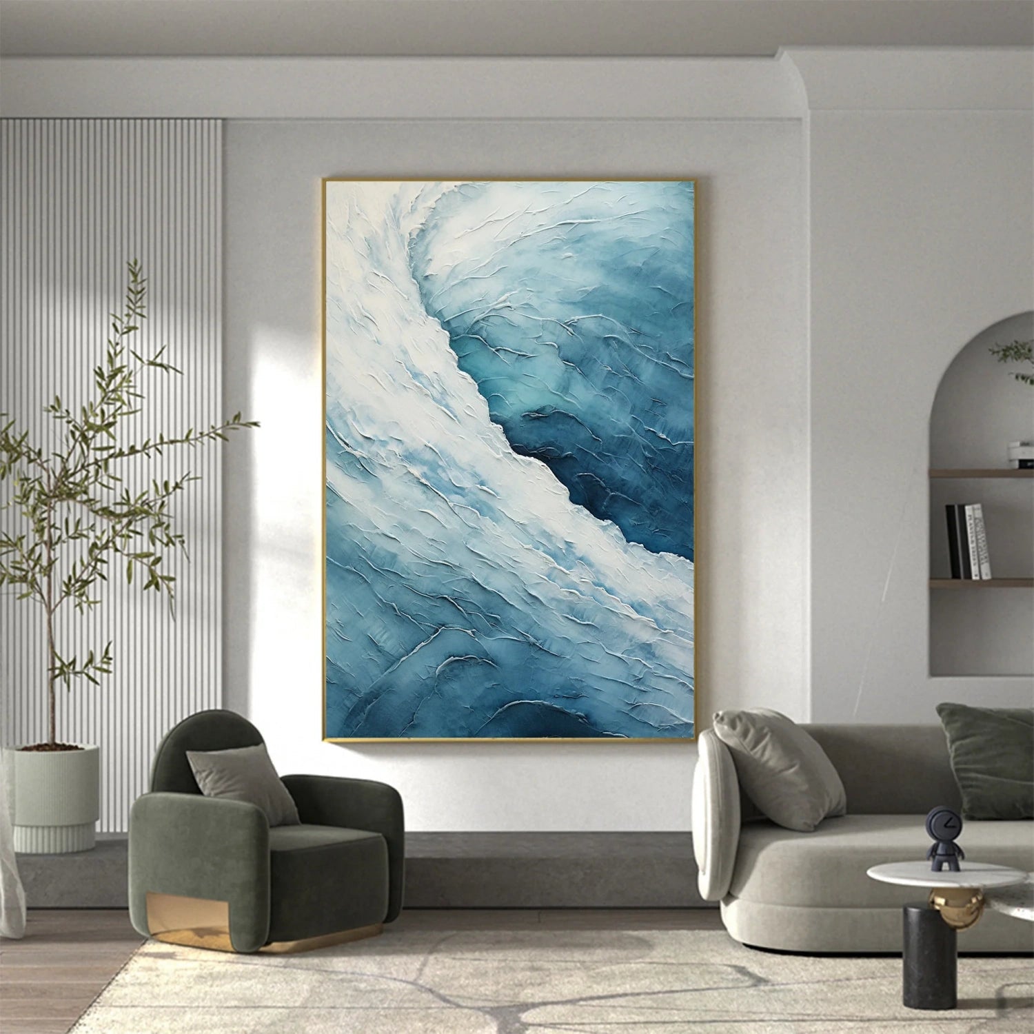 Modern Blue Wave Textured Abstract Oil Painting - Ocean Art # JJ 119