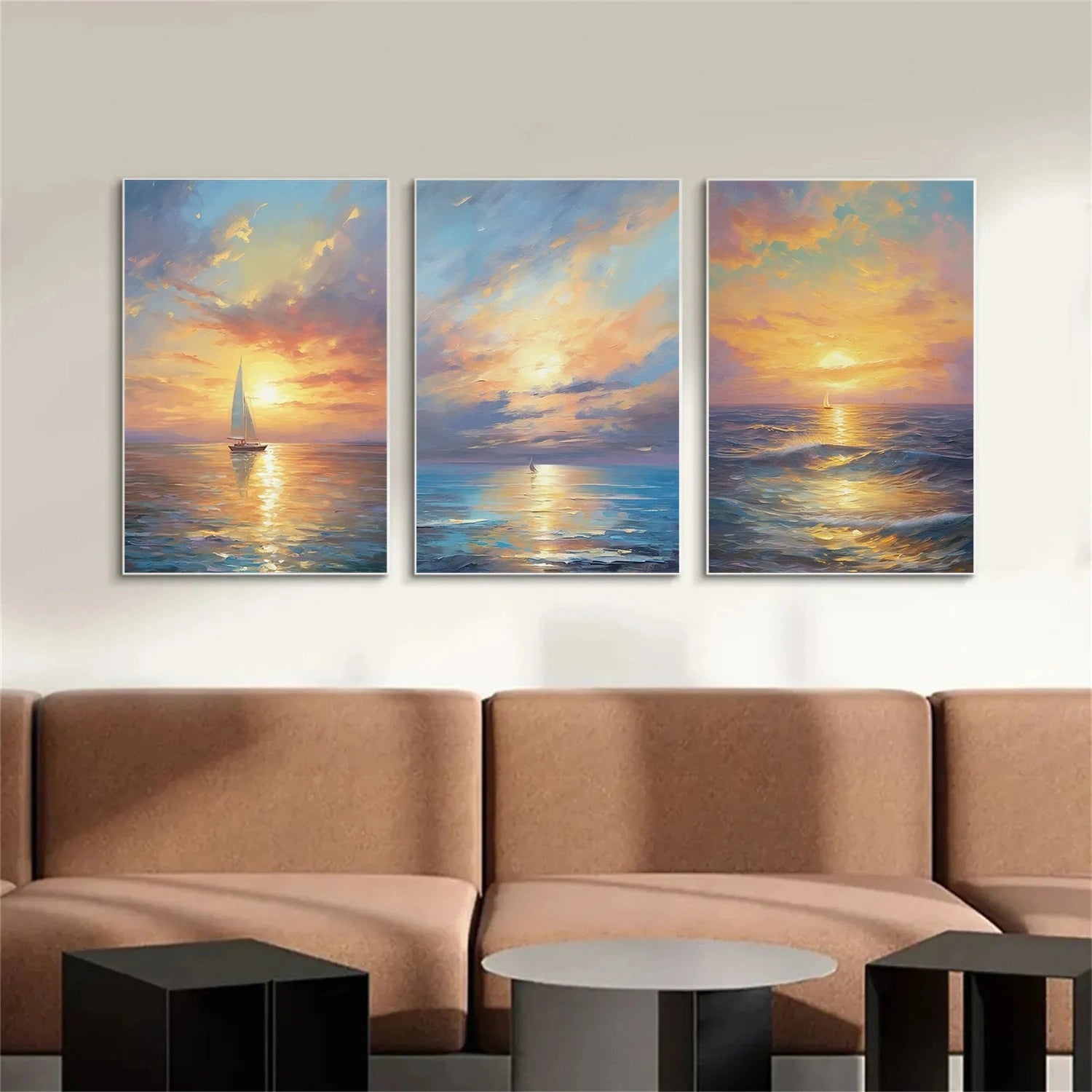 Sailboat Sunrise Triptych - Abstract Seascape