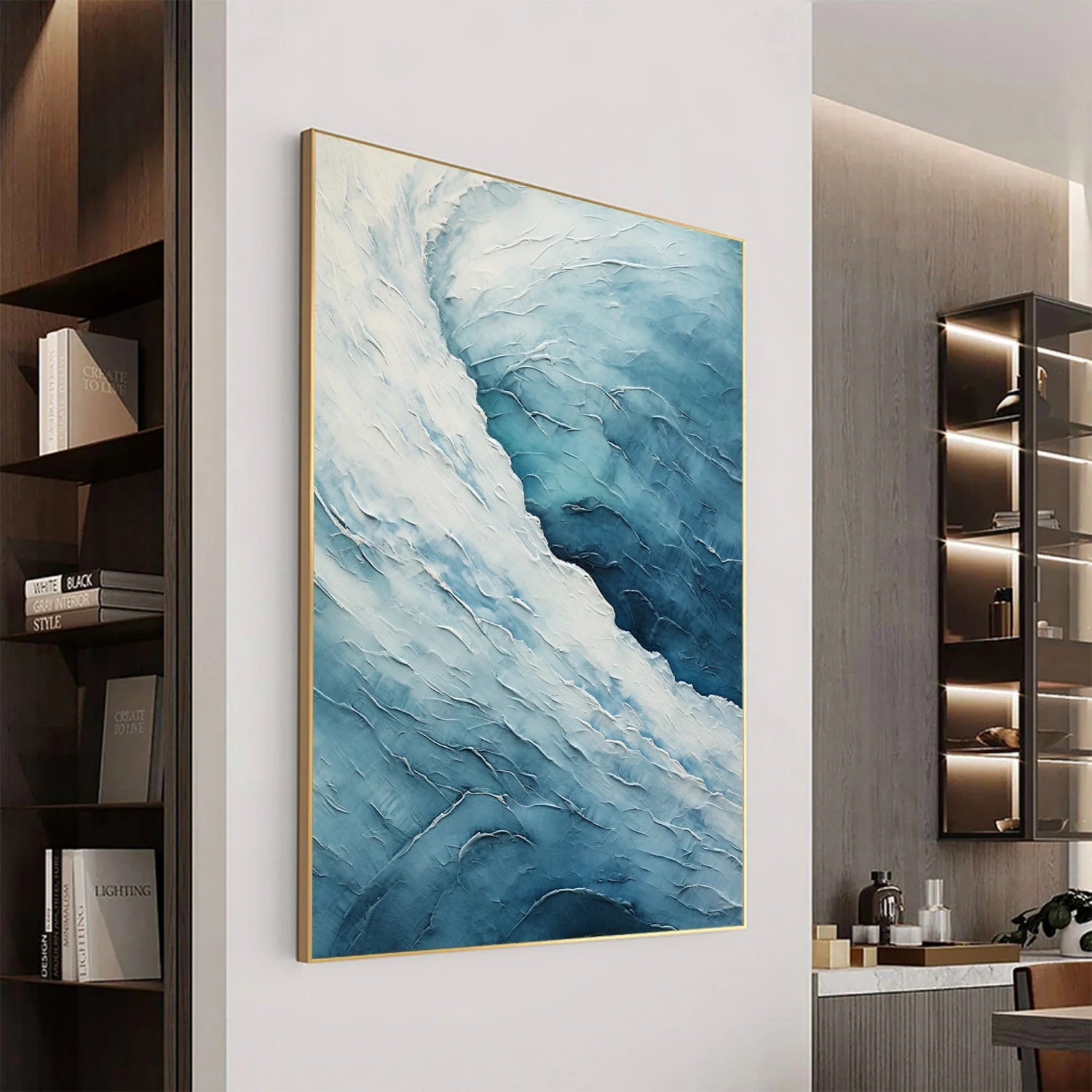 Modern Blue Wave Textured Abstract Oil Painting - Ocean Art # JJ 119