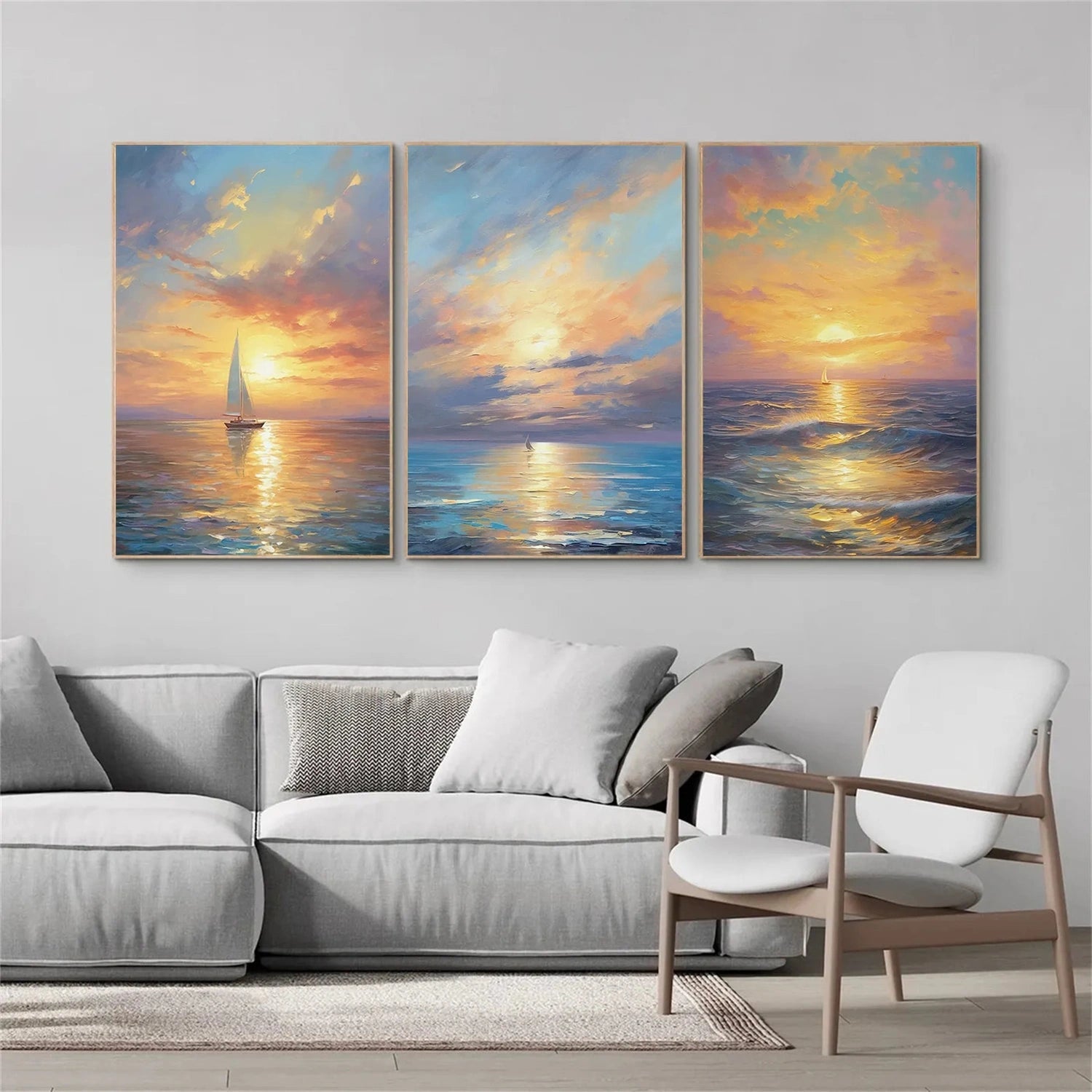 Sailboat Sunrise Seascape Art - Abstract Ocean Wall Art #JJ 207
