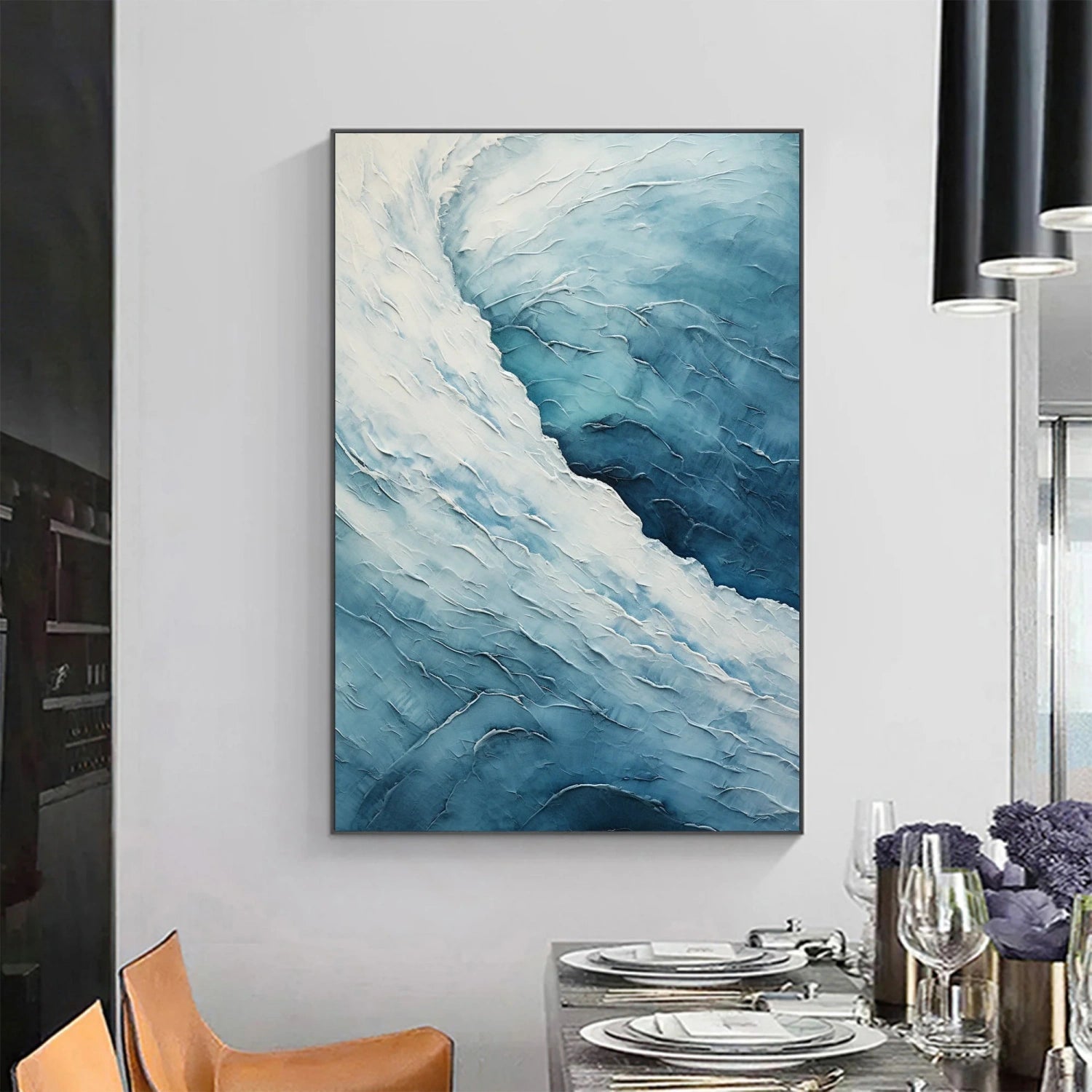 Modern Blue Wave Textured Abstract Oil Painting - Ocean Art # JJ 119