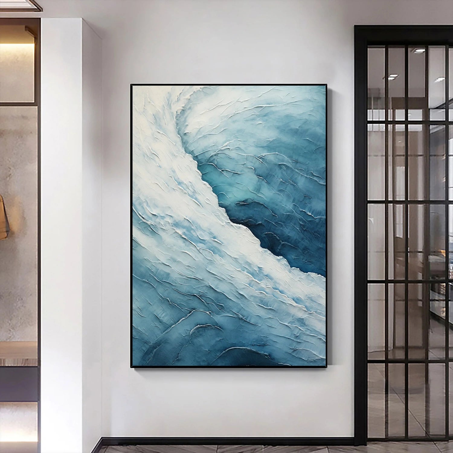 Modern Blue Wave Textured Abstract Oil Painting - Ocean Art # JJ 119
