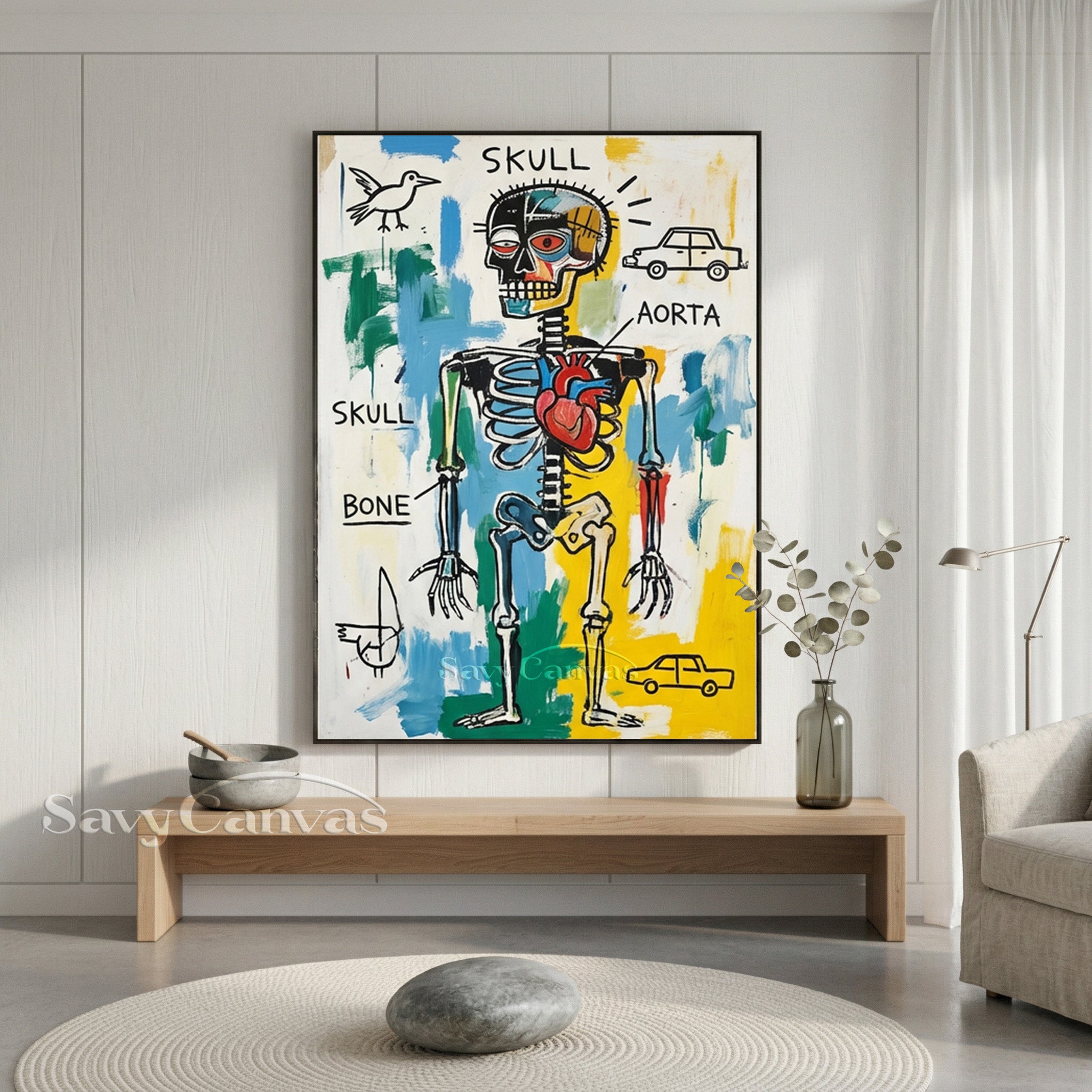 Basquiat Style Skeleton Art | Neo-Expressionist Painting #AA 480