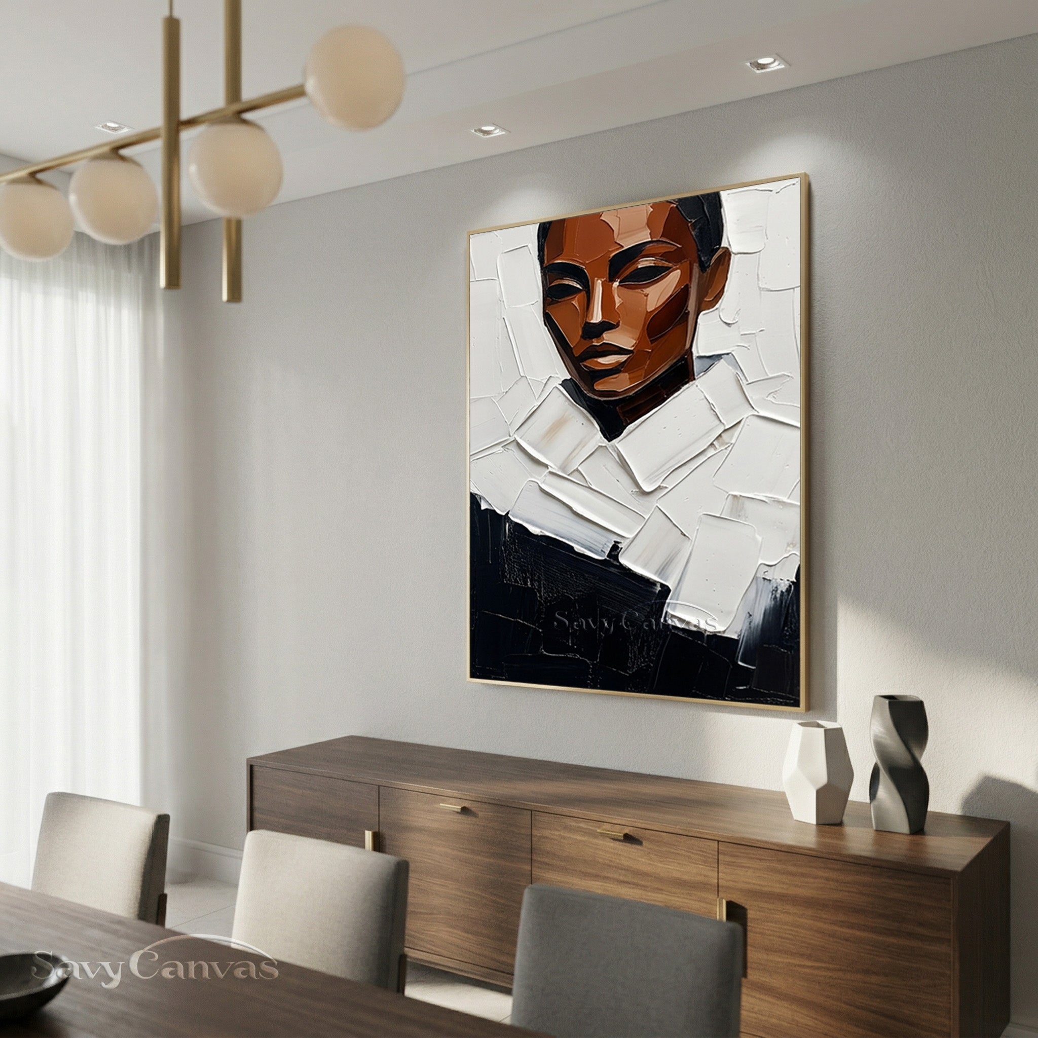 Modern Impasto African Woman Portrait Oil Painting on Canvas #SS 149