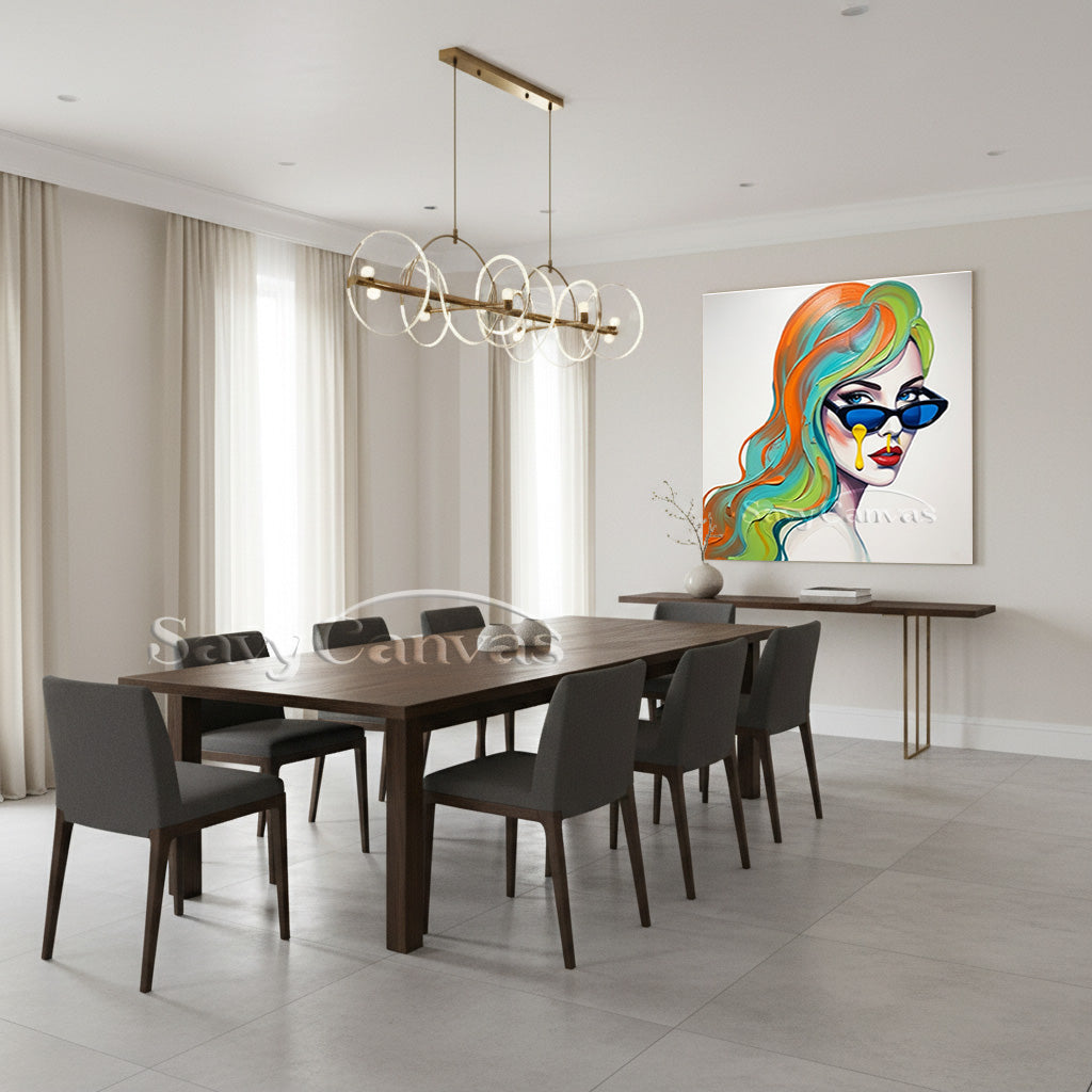 Chic Woman with Blue Sunglasses Art | Pop Art Style Canvas Decor #SS 115