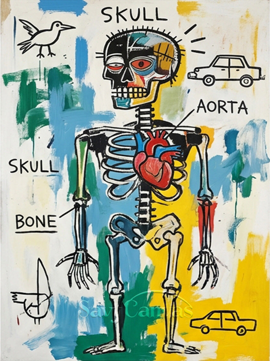 Basquiat Style Skeleton Art | Neo-Expressionist Painting #AA 480