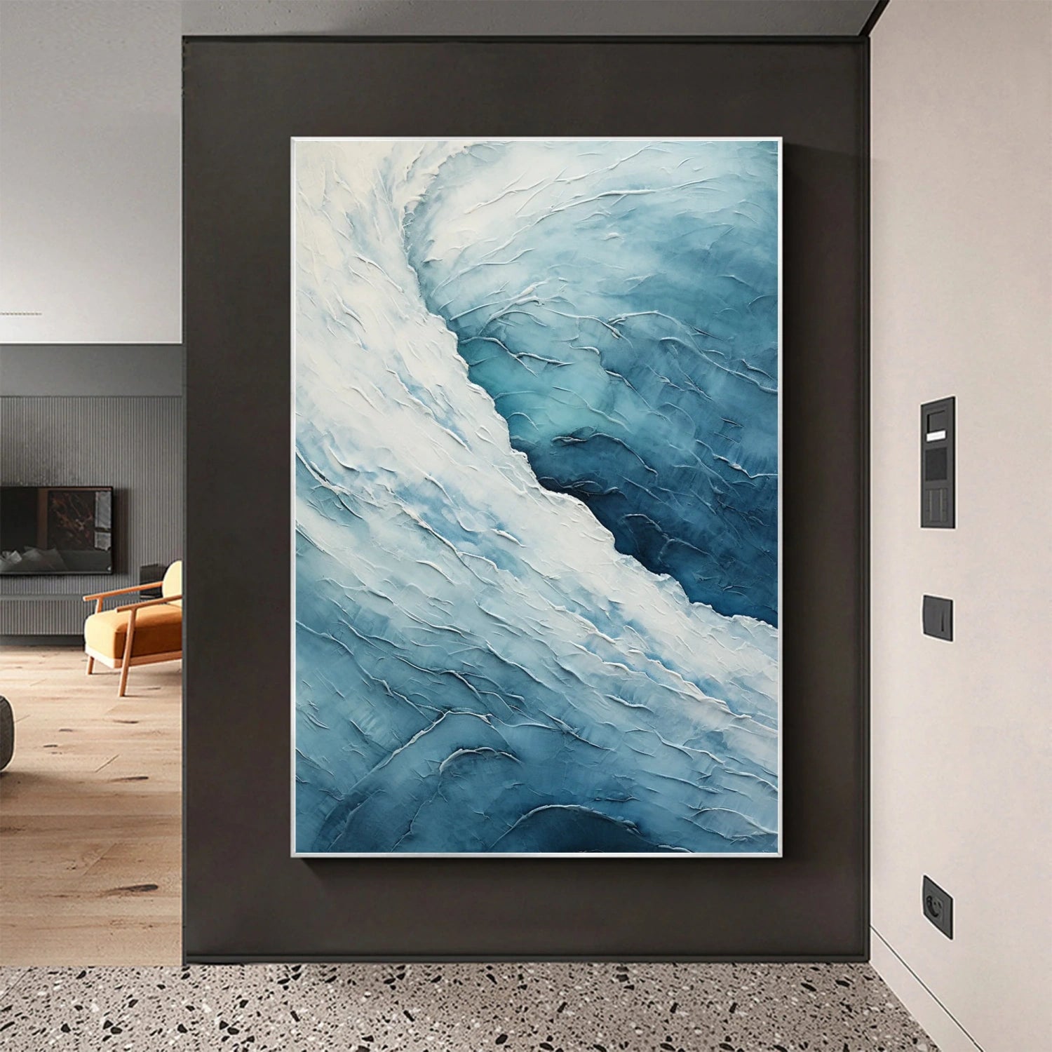 Modern Blue Wave Textured Abstract Oil Painting - Ocean Art # JJ 119