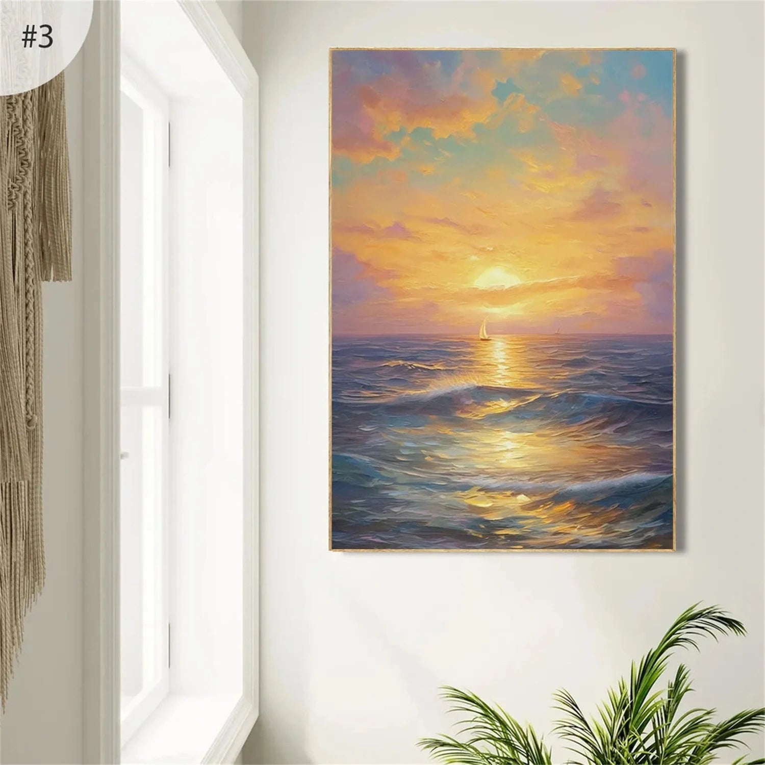 Sailboat Sunrise Seascape Art - Abstract Ocean Wall Art #JJ 207
