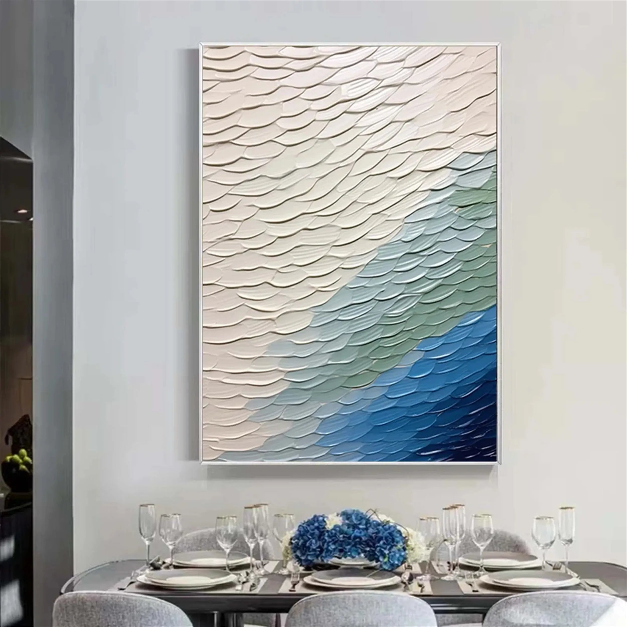 Unique White Blue Green Textured Abstract - Modern Serene Art Gift # JJ 128