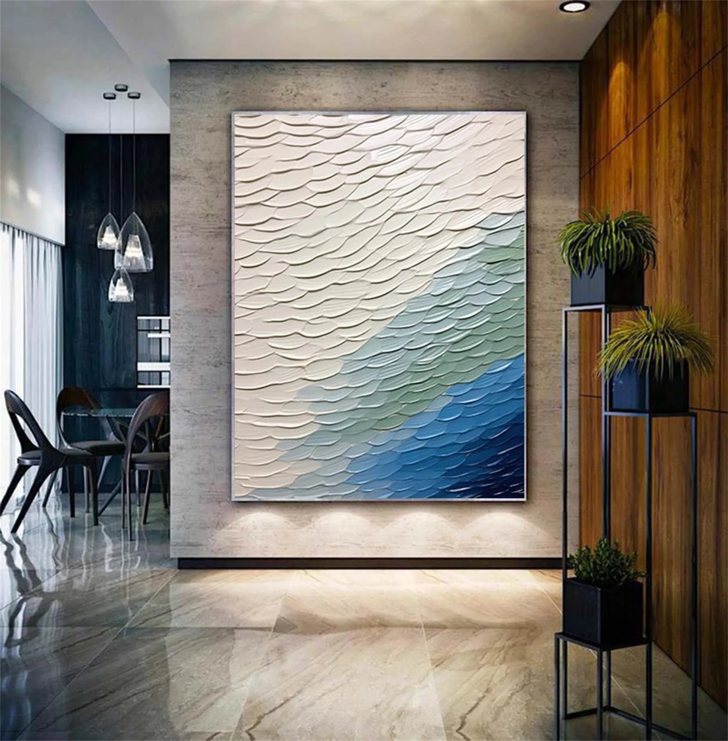 Unique White Blue Green Textured Abstract - Modern Serene Art Gift # JJ 128