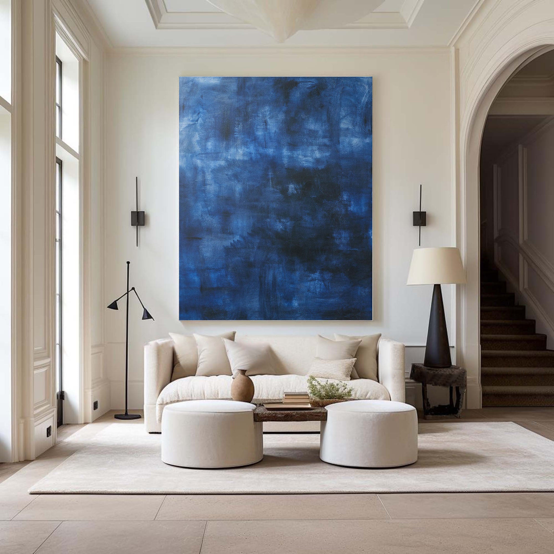 Navy Blue Abstract Canvas Art for Walls