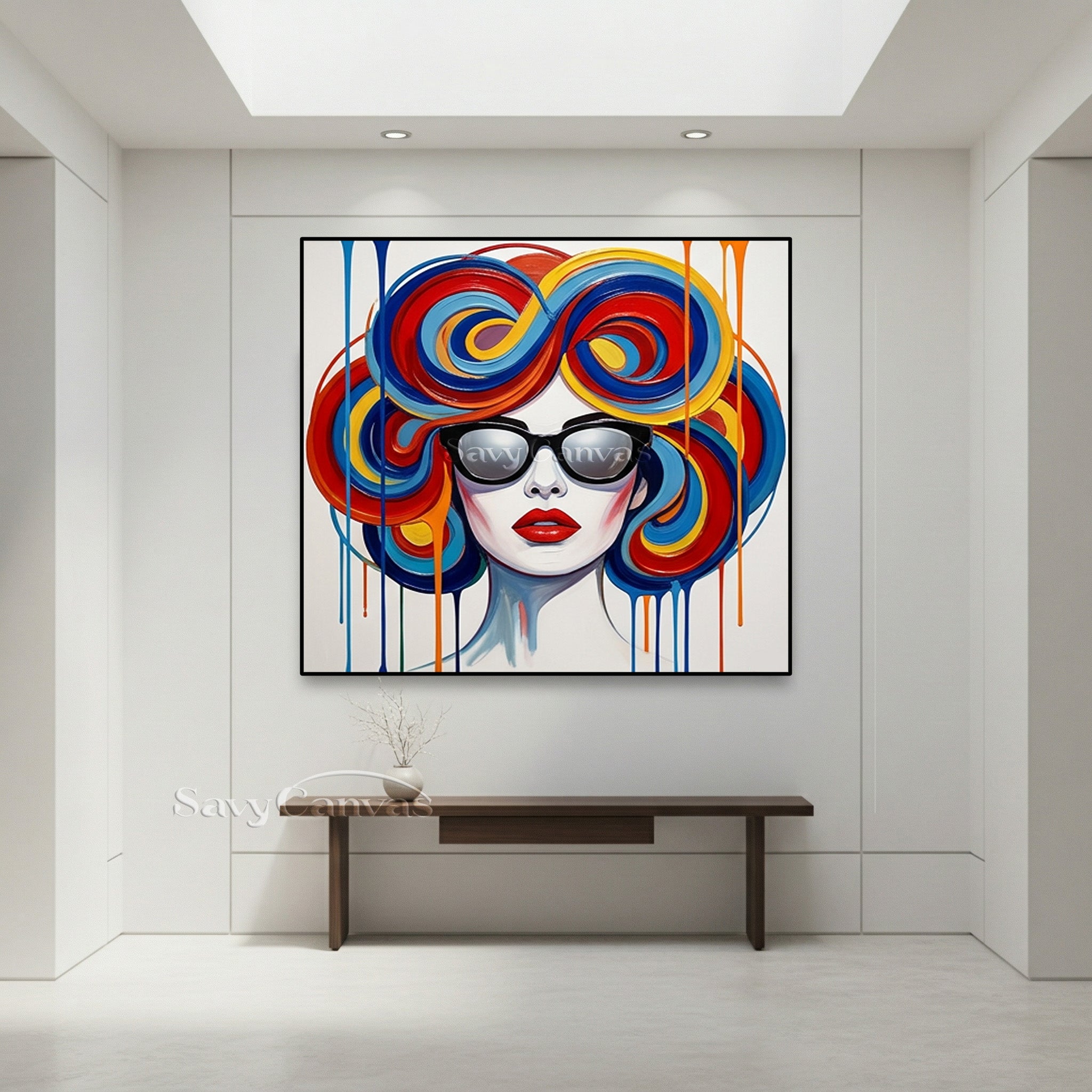 Modern Pop Art Woman Painting | Colorful Swirl Hair Wall Art #SS 116