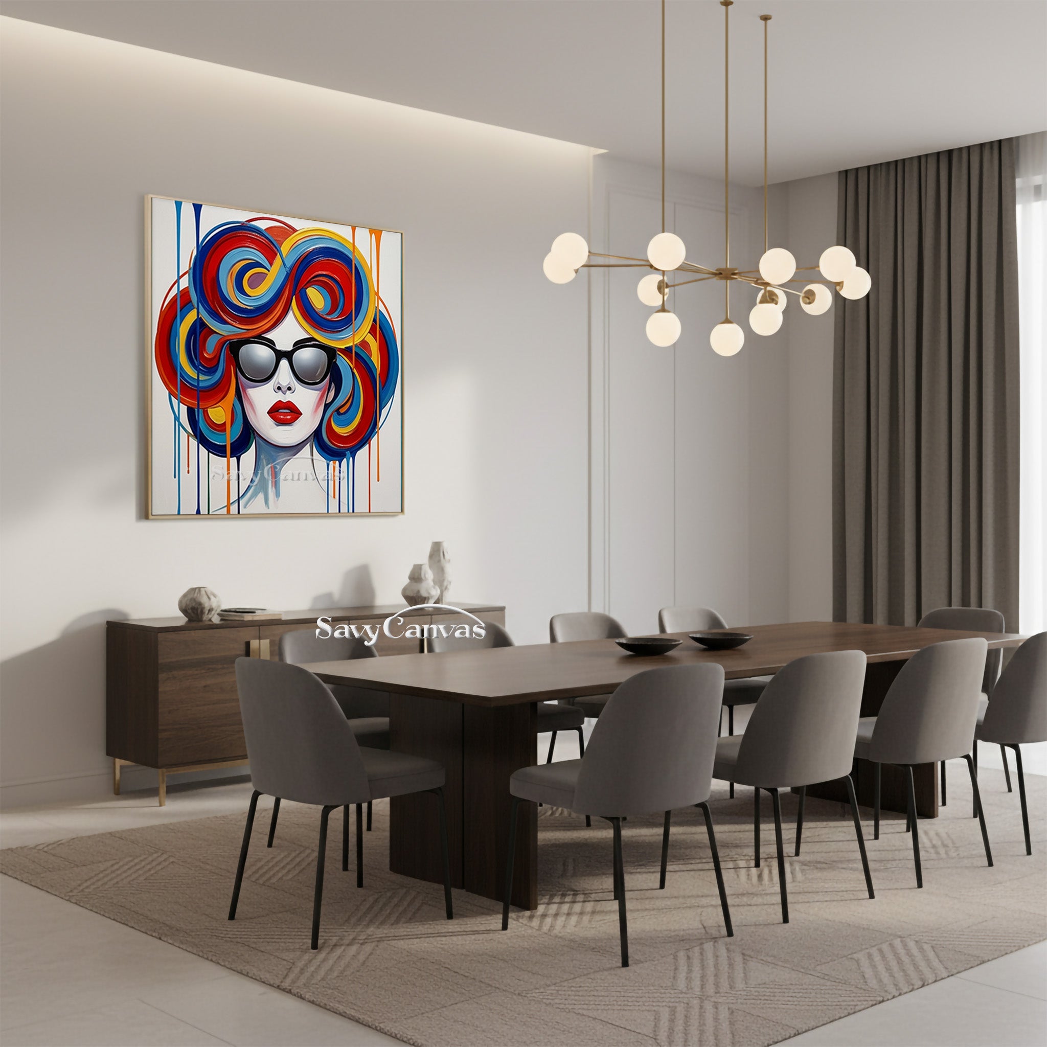 Modern Pop Art Woman Painting | Colorful Swirl Hair Wall Art #SS 116