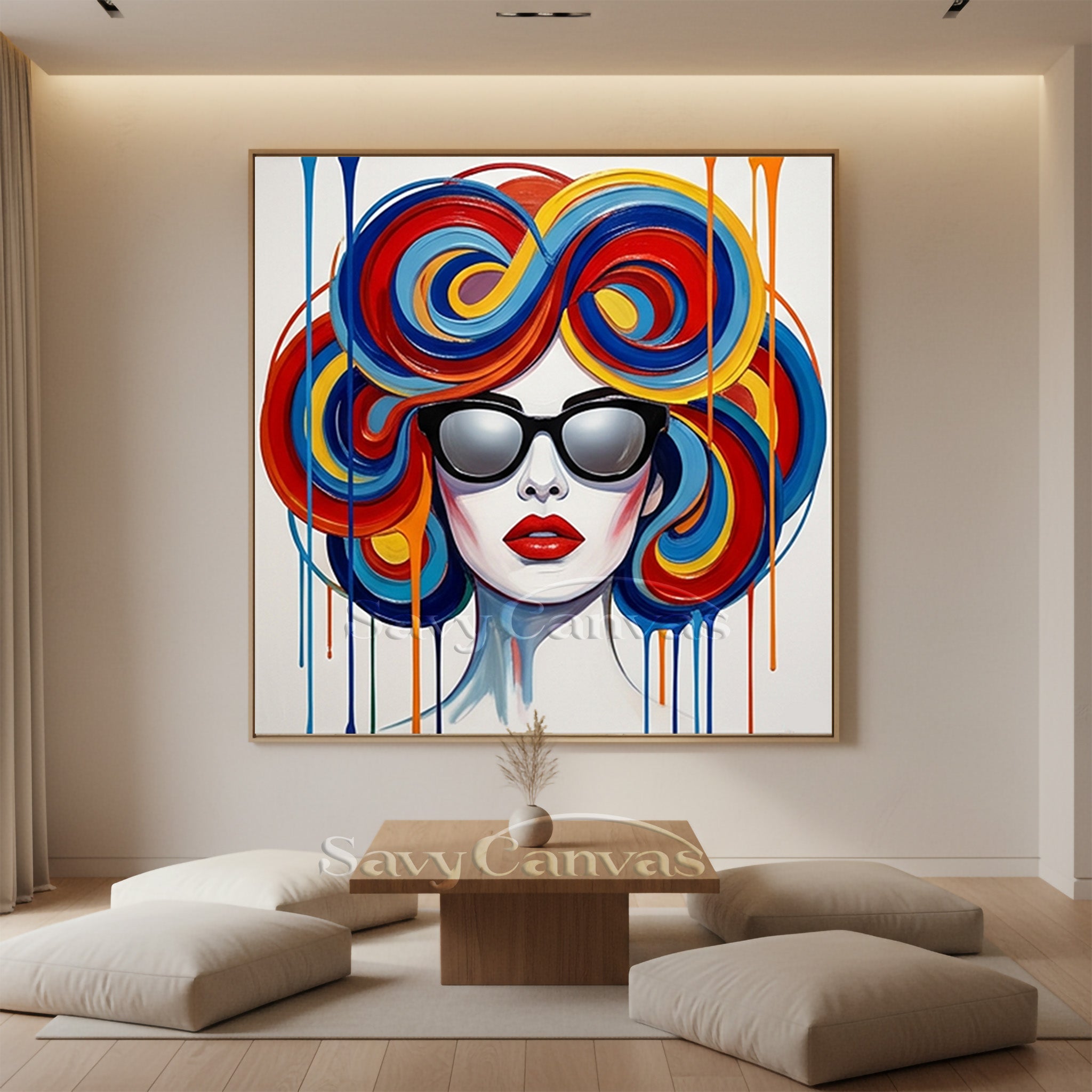 Modern Pop Art Woman Painting | Colorful Swirl Hair Wall Art #SS 116