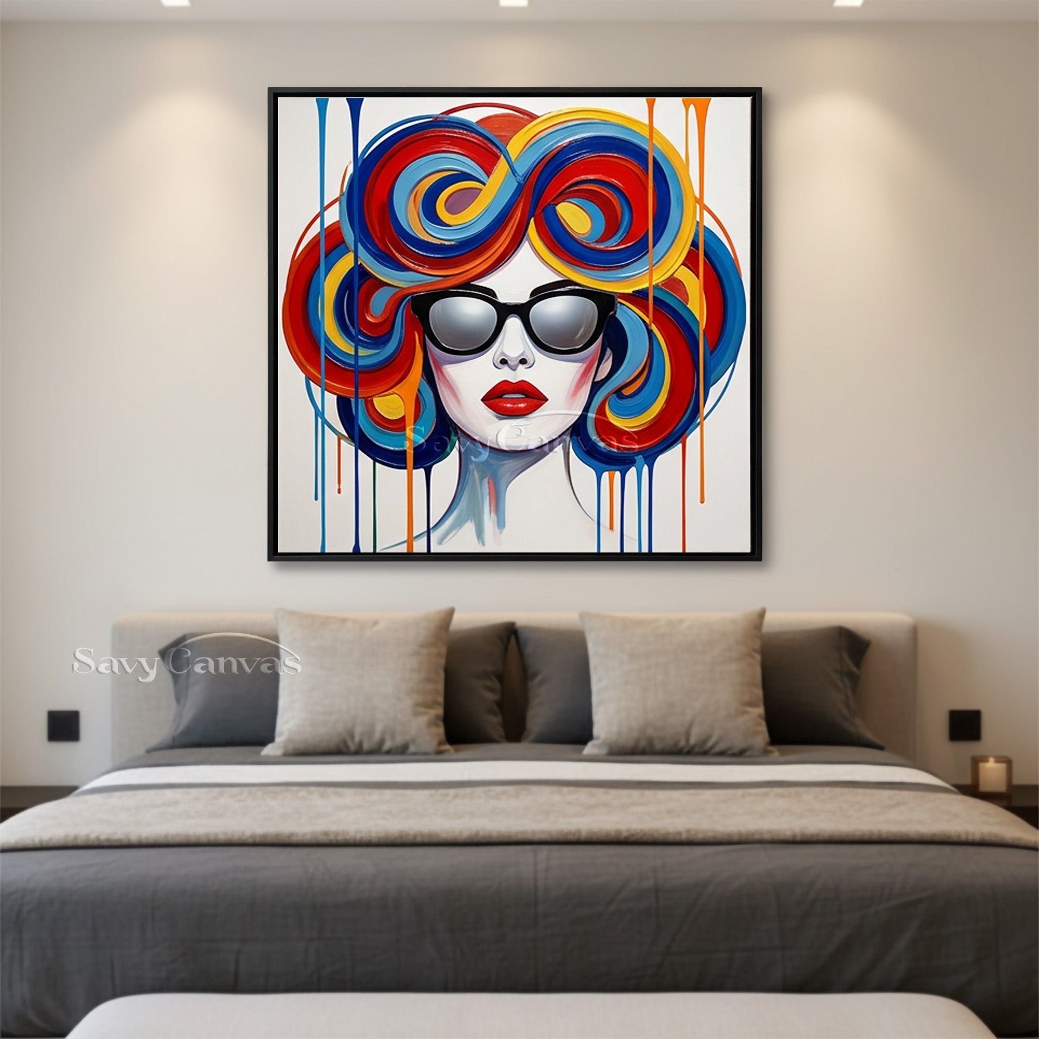 Modern Pop Art Woman Painting | Colorful Swirl Hair Wall Art #SS 116