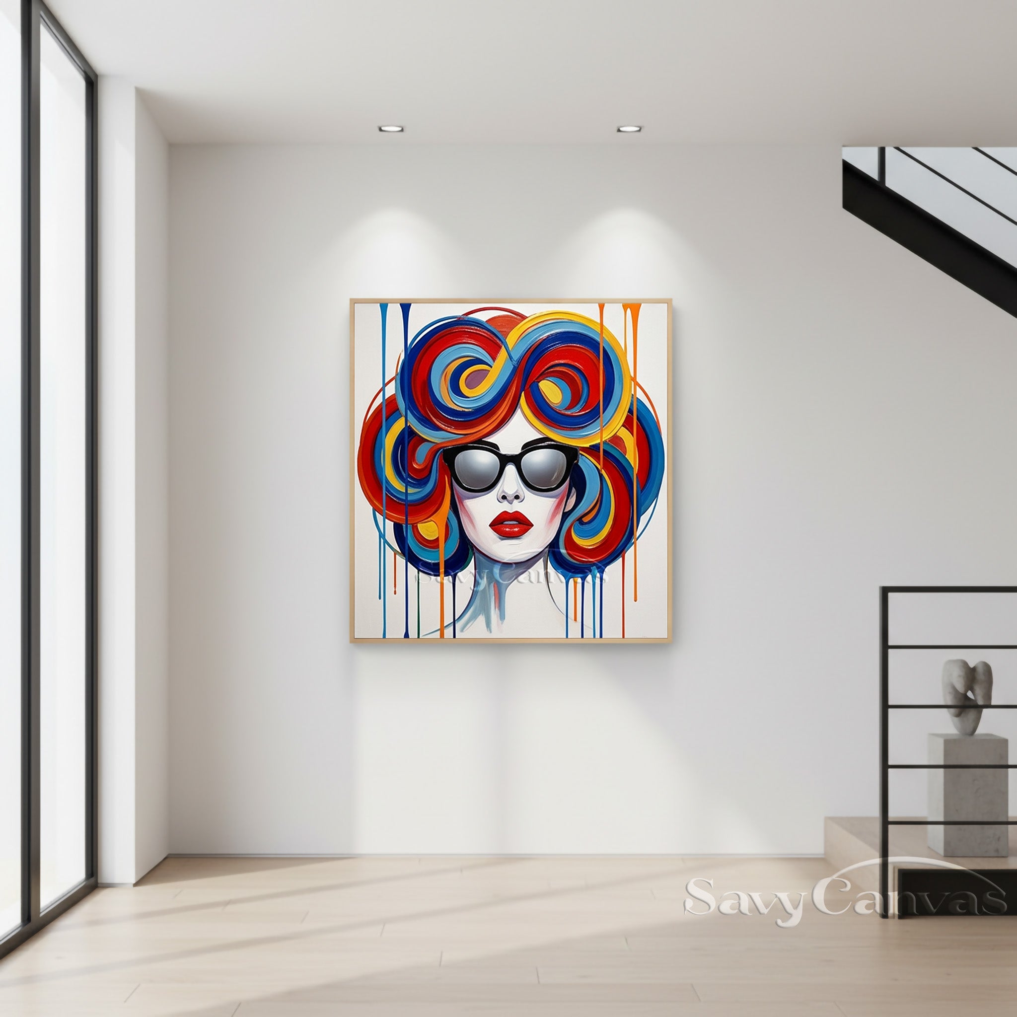 Modern Pop Art Woman Painting | Colorful Swirl Hair Wall Art #SS 116