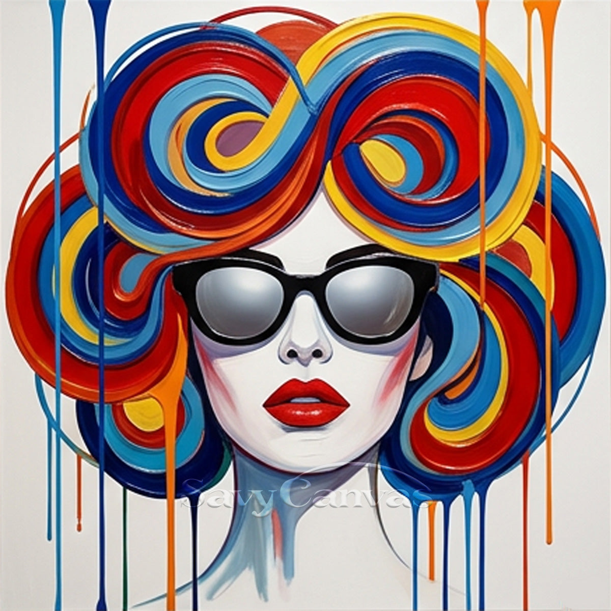 Modern Pop Art Woman Painting | Colorful Swirl Hair Wall Art #SS 116