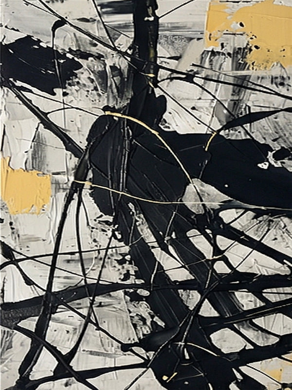 Modern Black and White Diptych Art | Set of 2 Pollock Drip Paintings #JJ 473