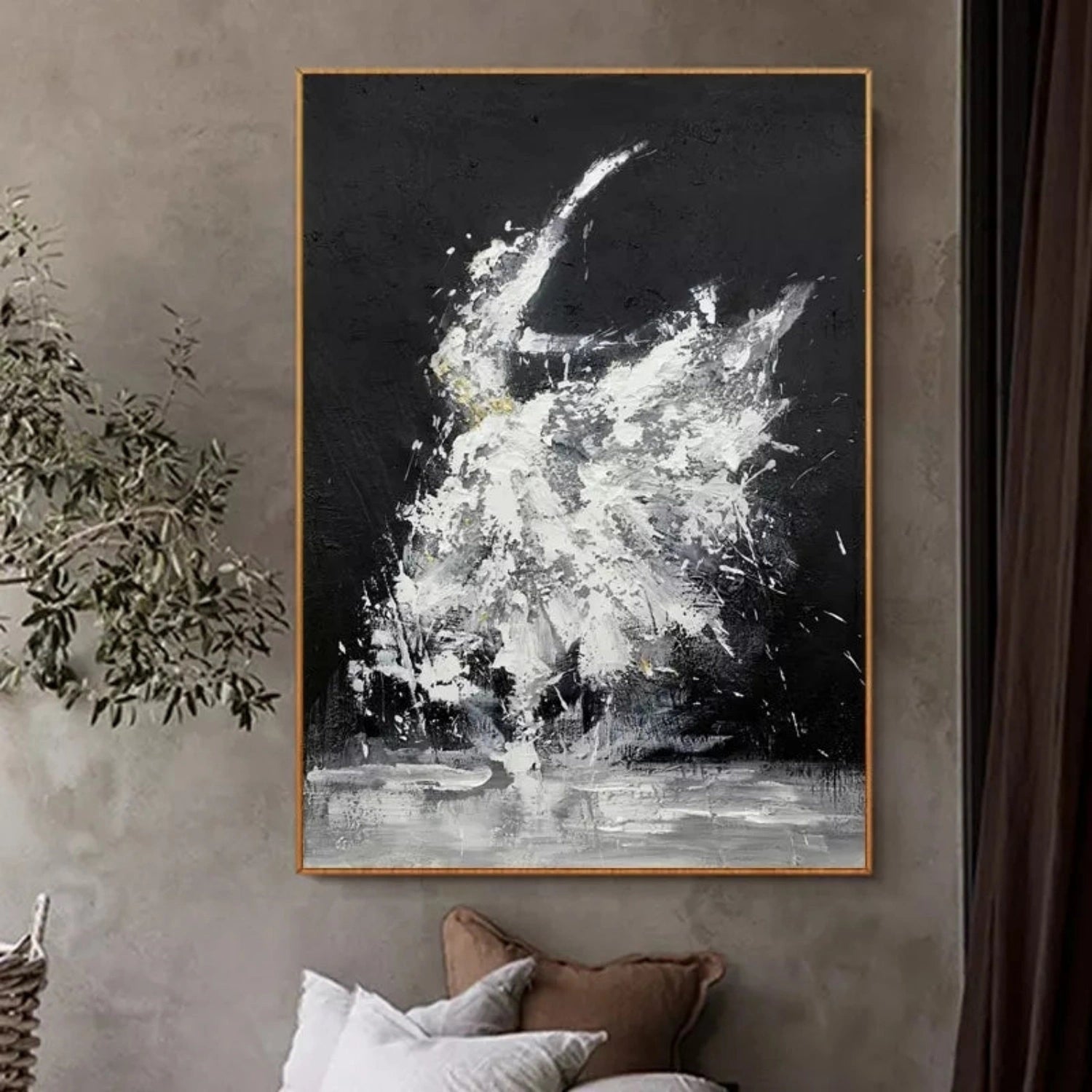 Abstract Dancer in Motion Oil Painting - Black and White Modern Dance