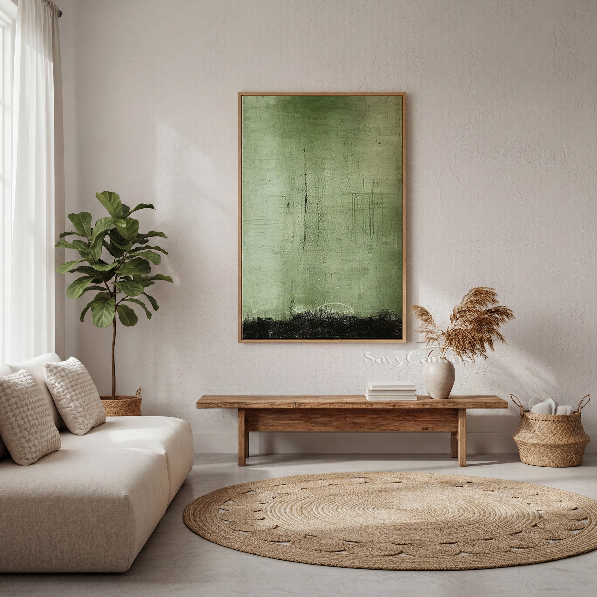 Sage Green Wabi-Sabi Abstract Oil Painting | Hand-Painted Canvas Art #SS 001