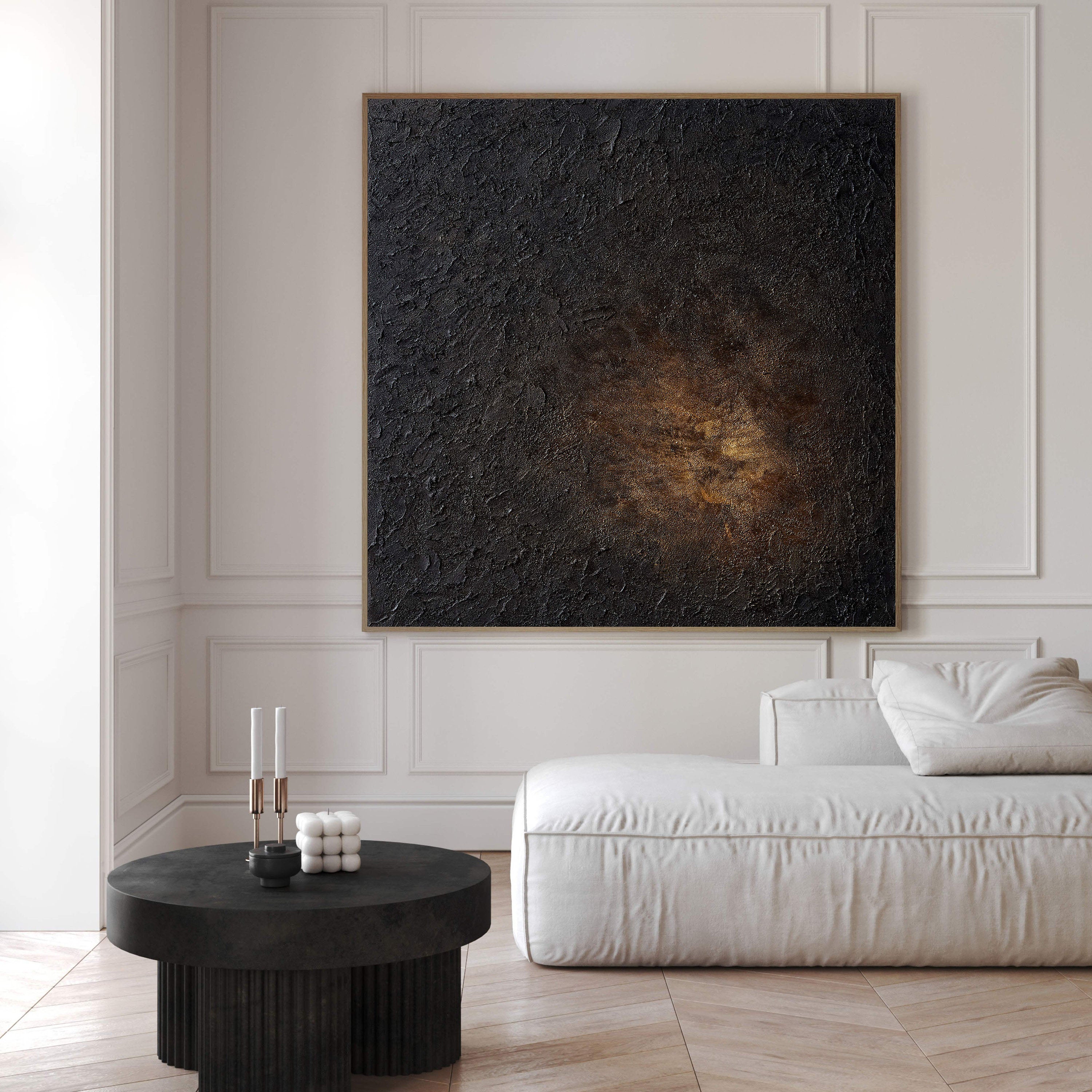 Textured Abstract Oil Painting, Dark & Gold #TC 145