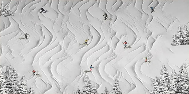 White Minimalist Ski Scene Abstract Oil Painting - Modern Sport Art #JJ 109