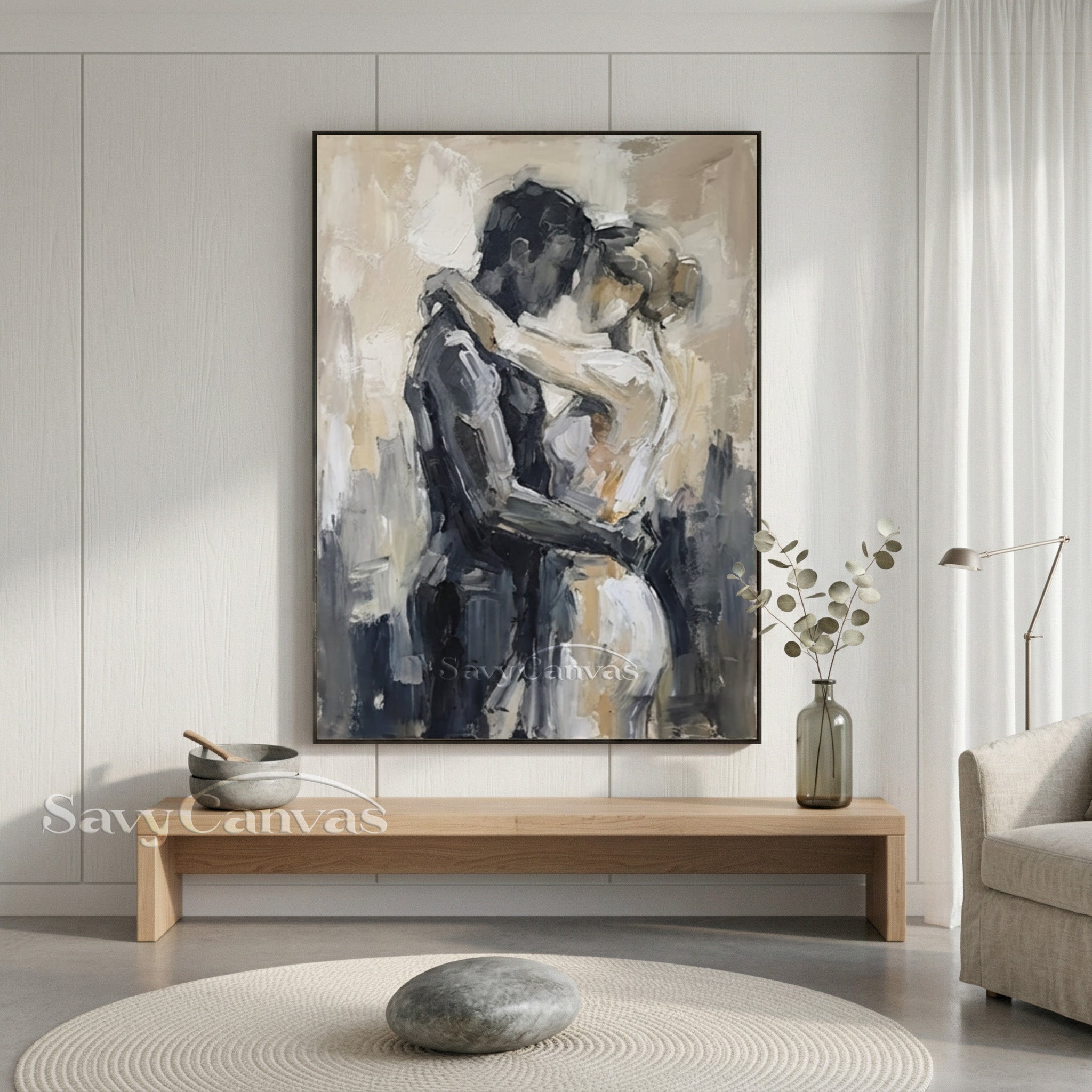 Romantic Lovers Abstract Oil Painting | Hand-Painted Bedroom Wall Art #SS 013