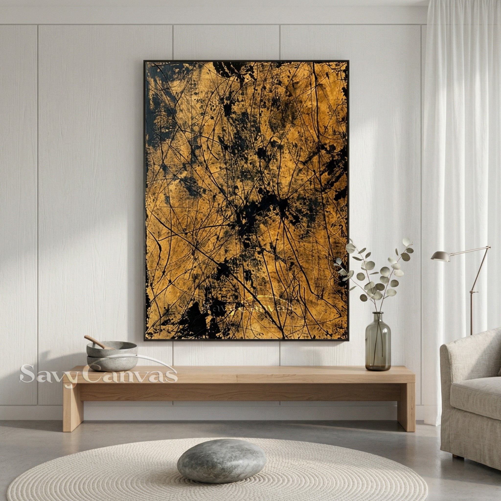Modern Black & Gold Painting | Abstract Drip Wall Art #AA 519