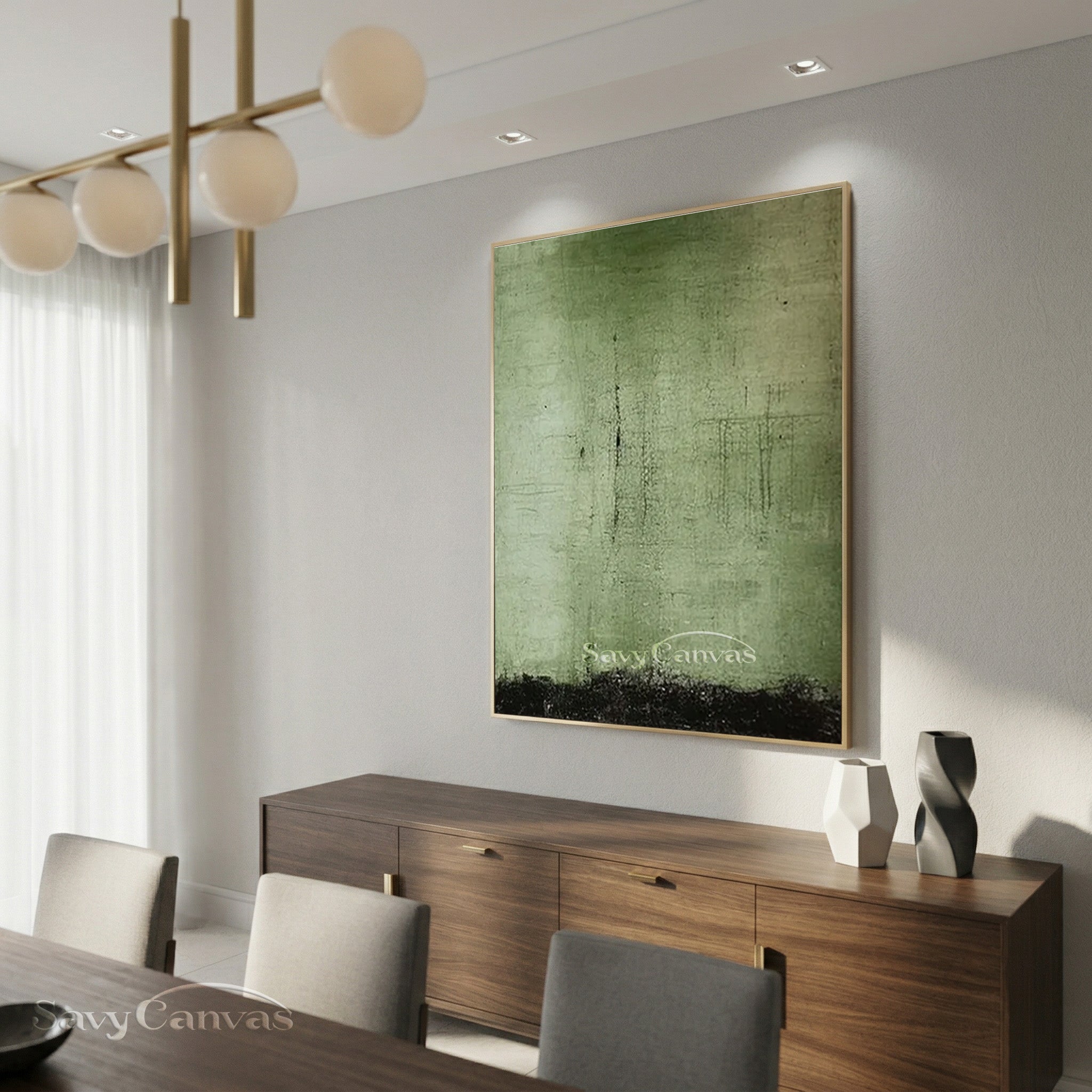 Sage Green Wabi-Sabi Abstract Oil Painting | Hand-Painted Canvas Art #SS 001