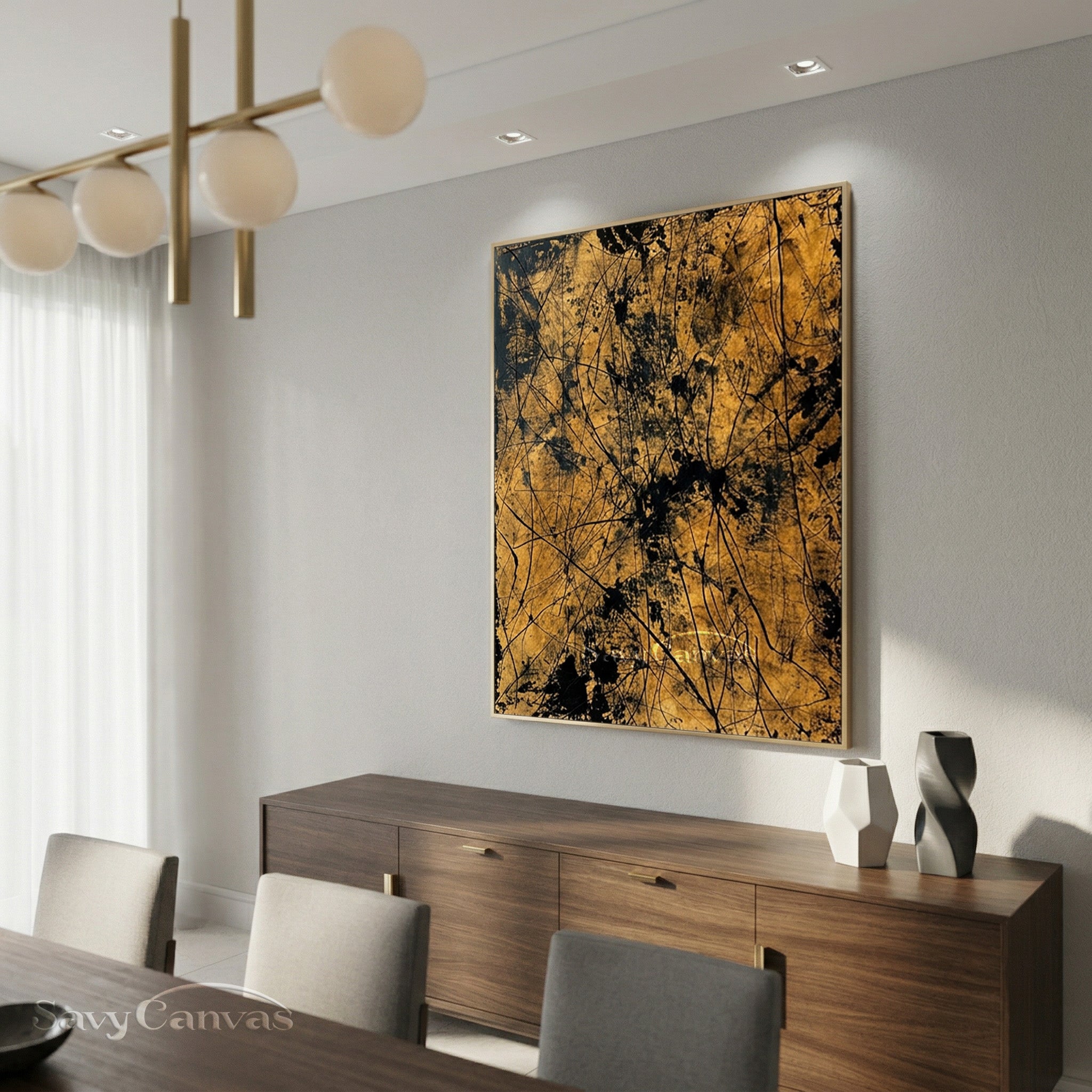 Modern Black & Gold Painting | Abstract Drip Wall Art #AA 519