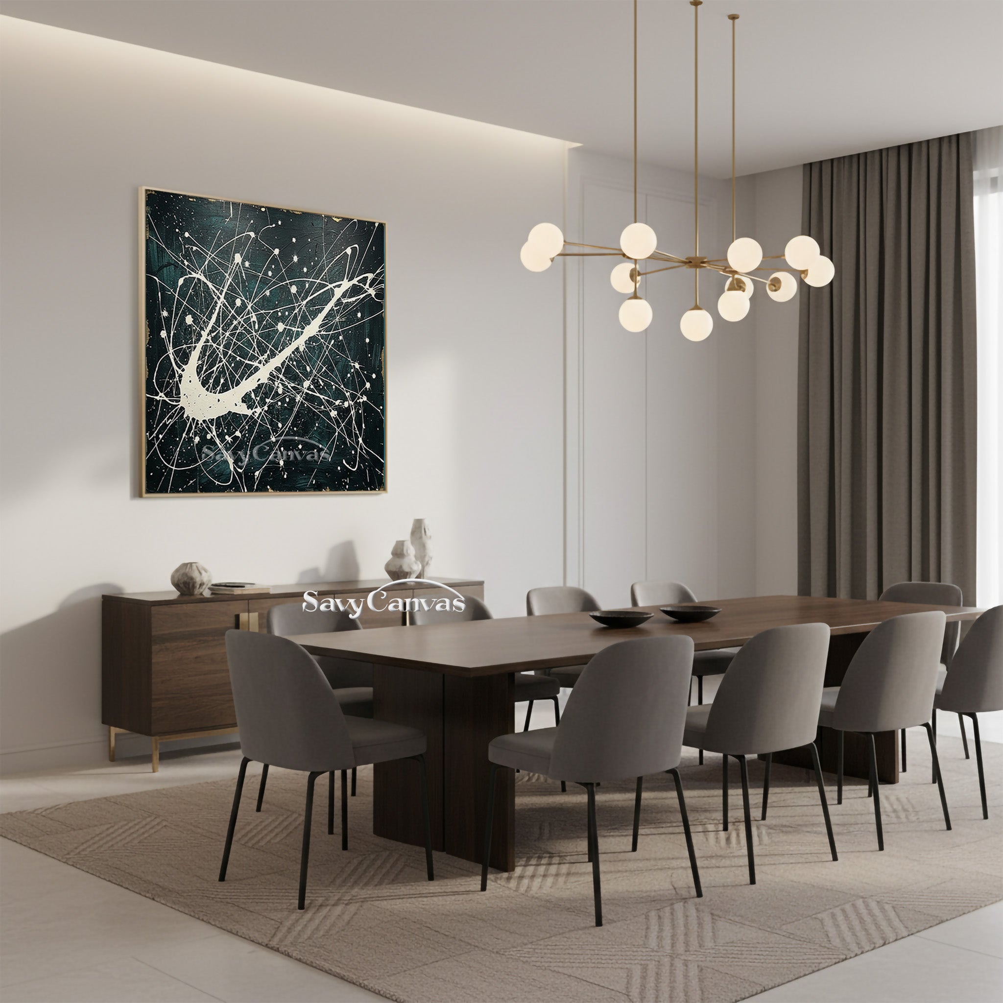 Modern Abstract Drip Painting | Dark & White Pollock Canvas Wall Art #ZZ 277