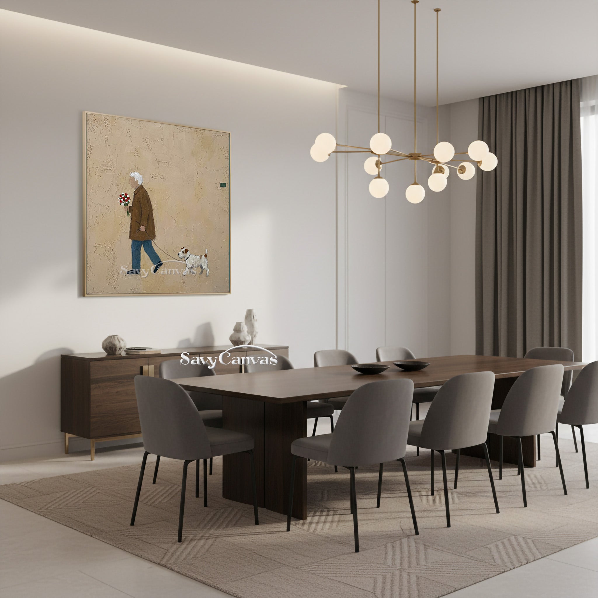 Minimalist Man & Dog Textured Canvas Wall Art #SS 018