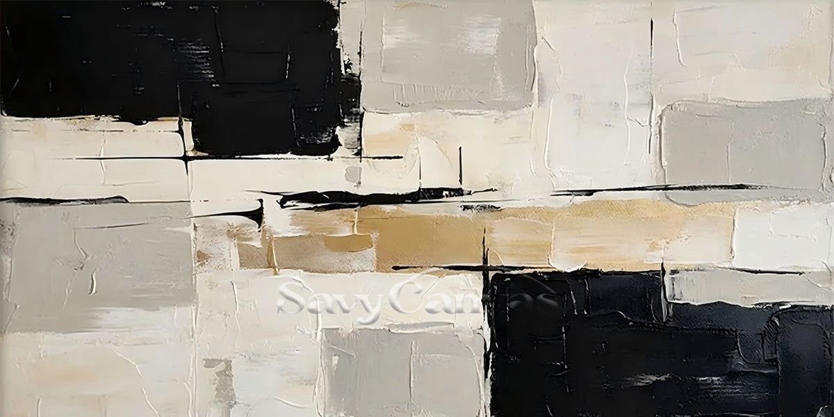 Textured Industrial Style Abstract Canvas Art - Black & Sand