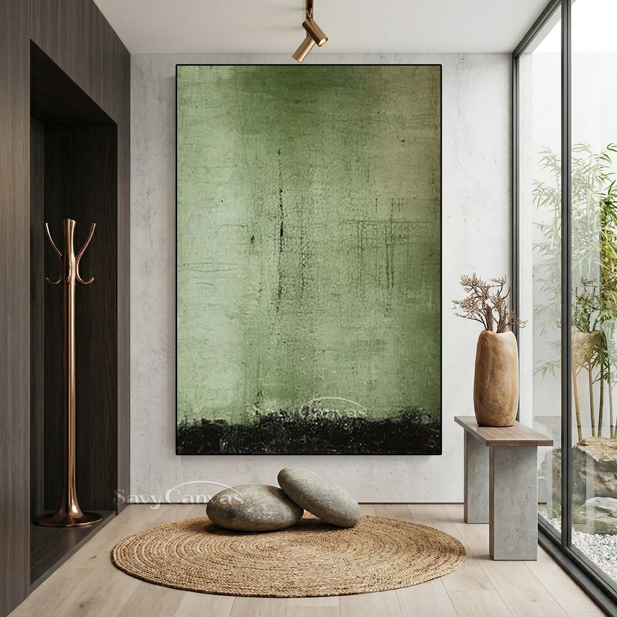 Sage Green Wabi-Sabi Abstract Oil Painting | Hand-Painted Canvas Art #SS 001
