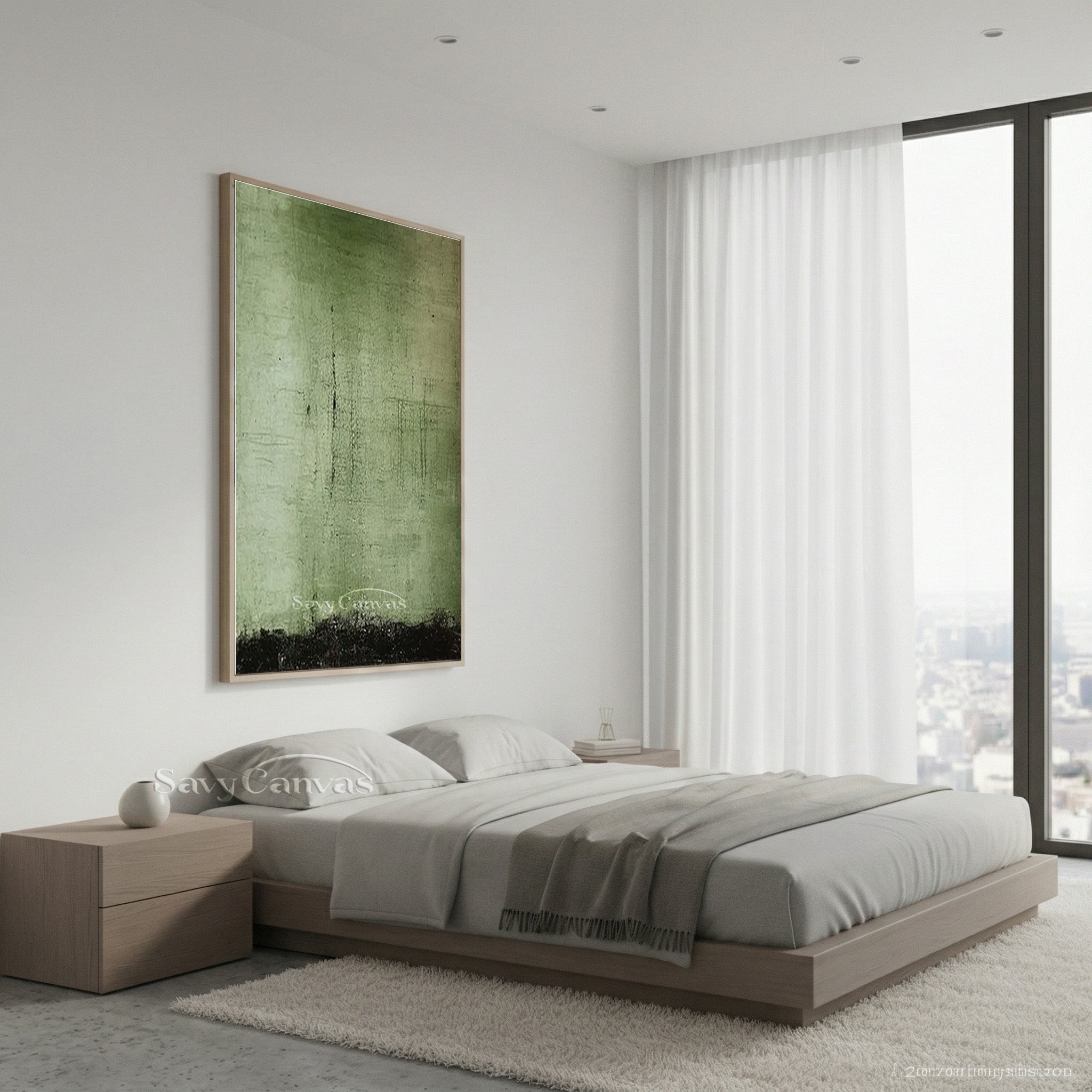 Sage Green Wabi-Sabi Abstract Oil Painting | Hand-Painted Canvas Art #SS 001