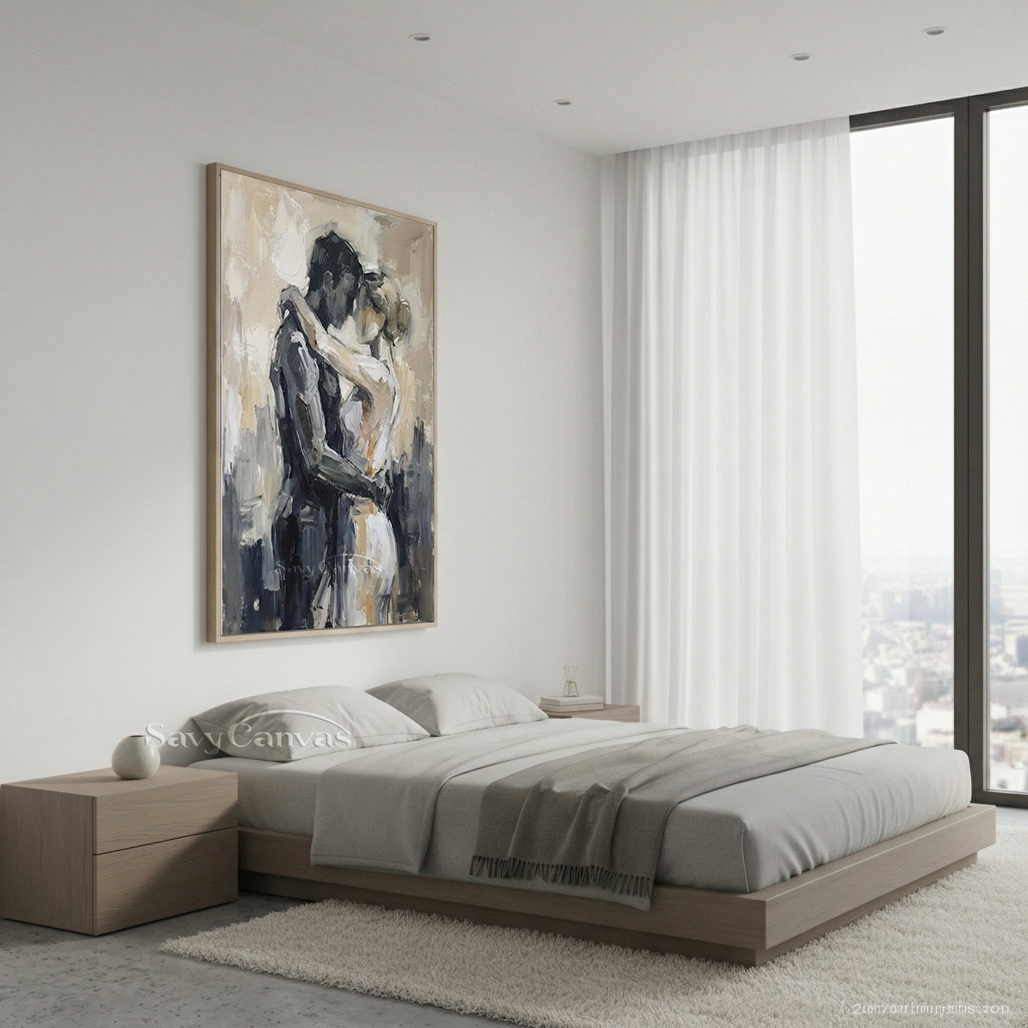 Romantic Lovers Abstract Oil Painting | Hand-Painted Bedroom Wall Art #SS 013