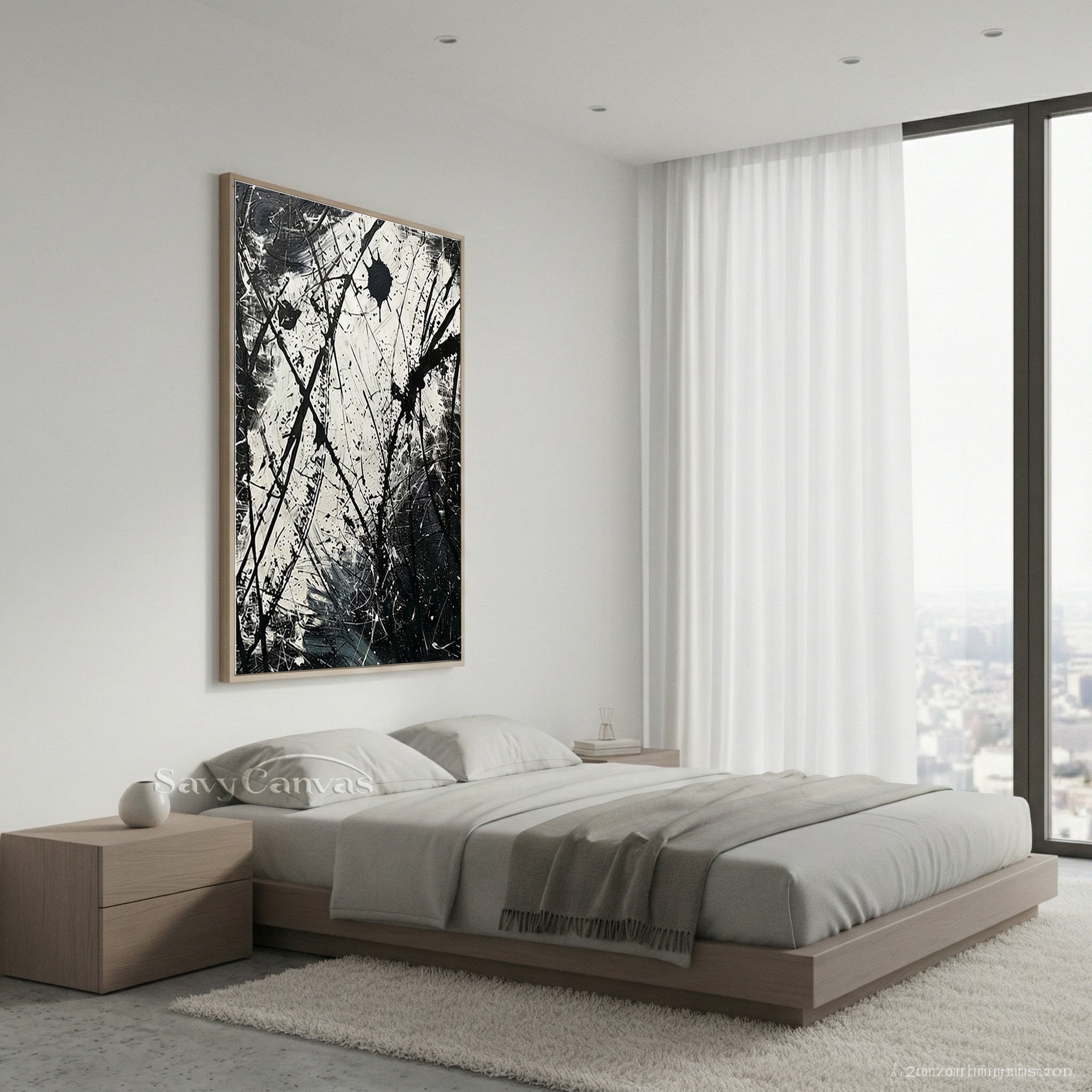 Nordic Style Black and White Ink Abstract Art | Industrial Wall Decor #JJ 444