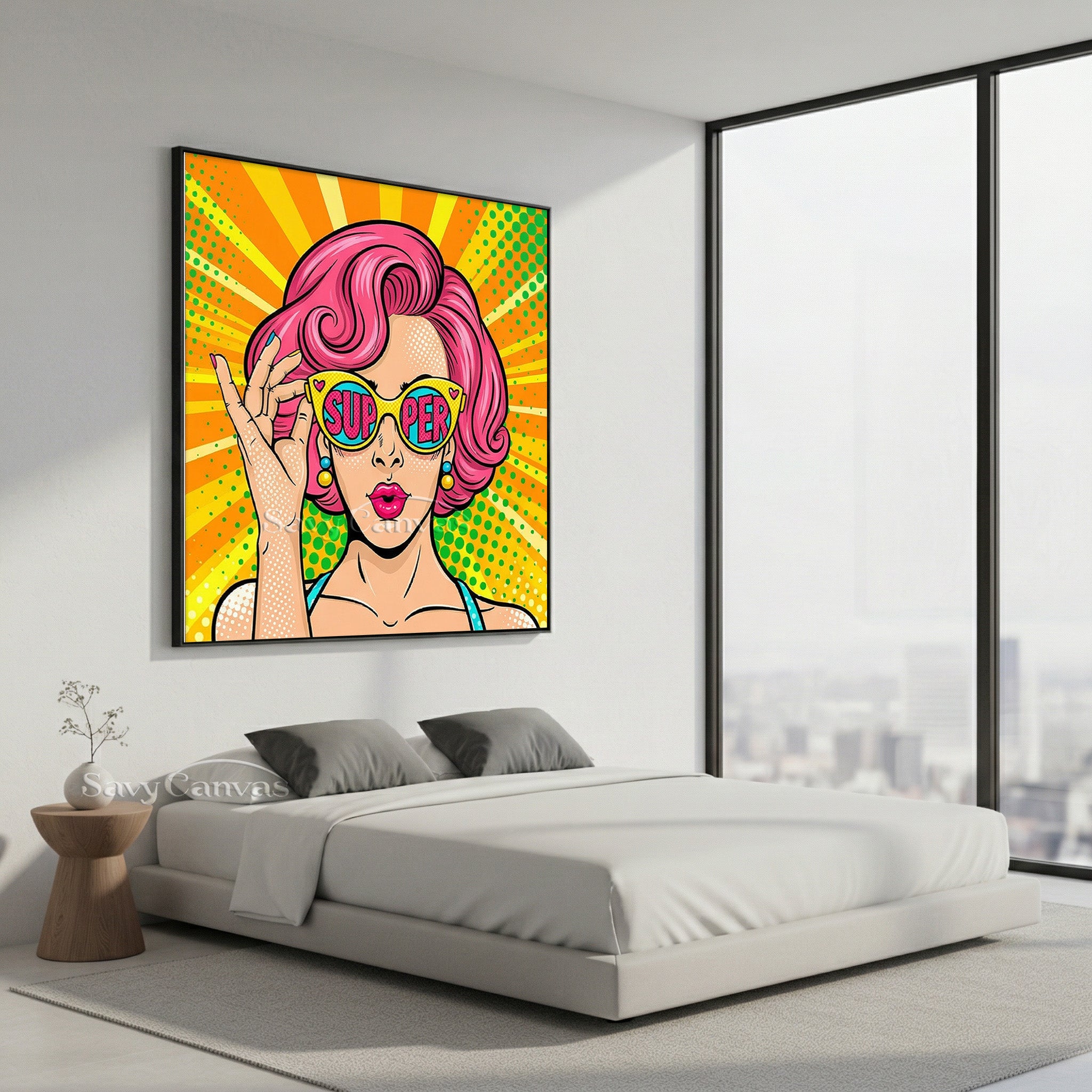 Retro Pop Art Woman Canvas - "SUPER" Sunglasses Oil Painting #SS 046